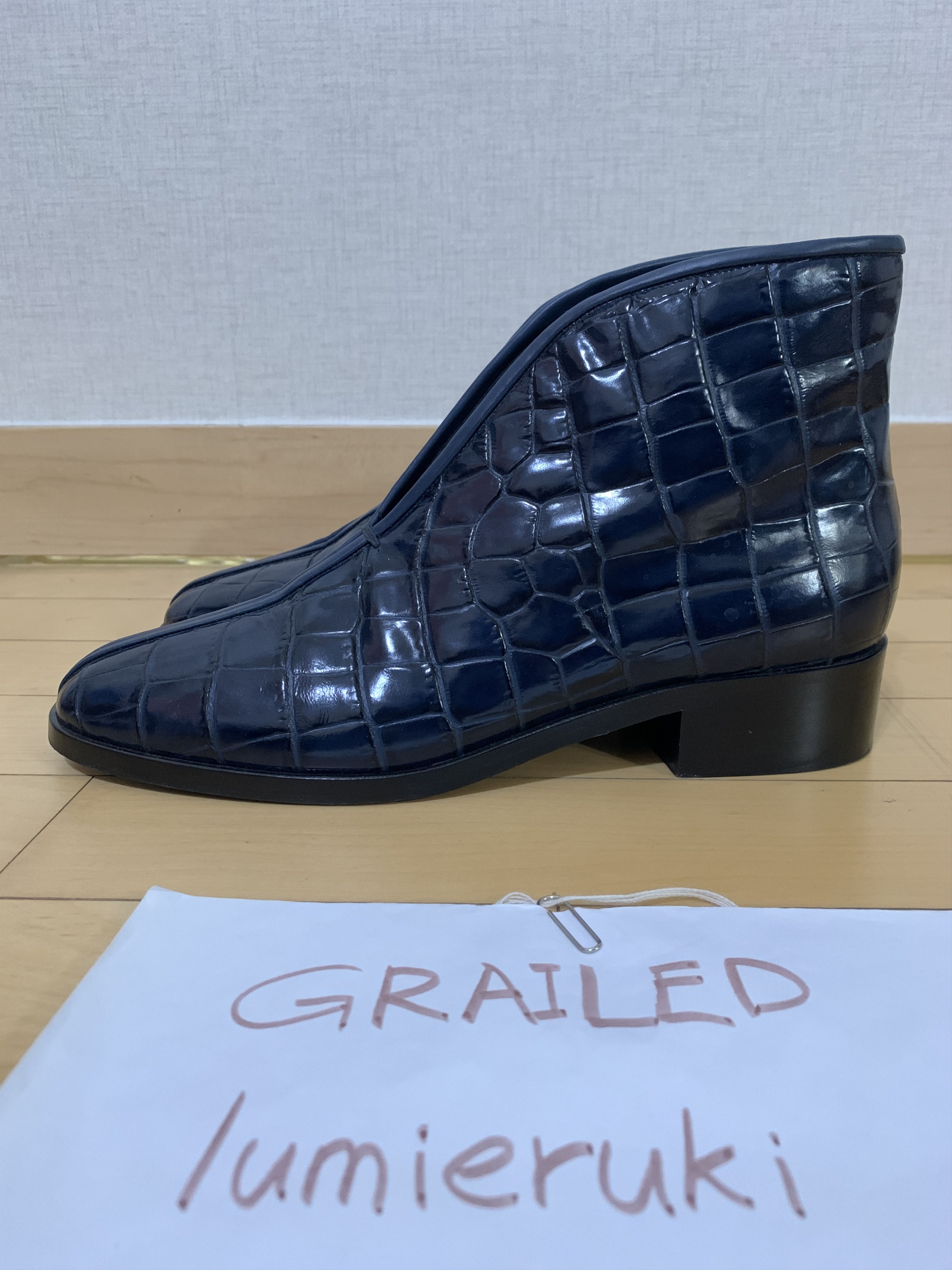 Lemaire Croco Effect Navy Loafer Boots Size US 8 / EU 41 - 2 Thumbnail