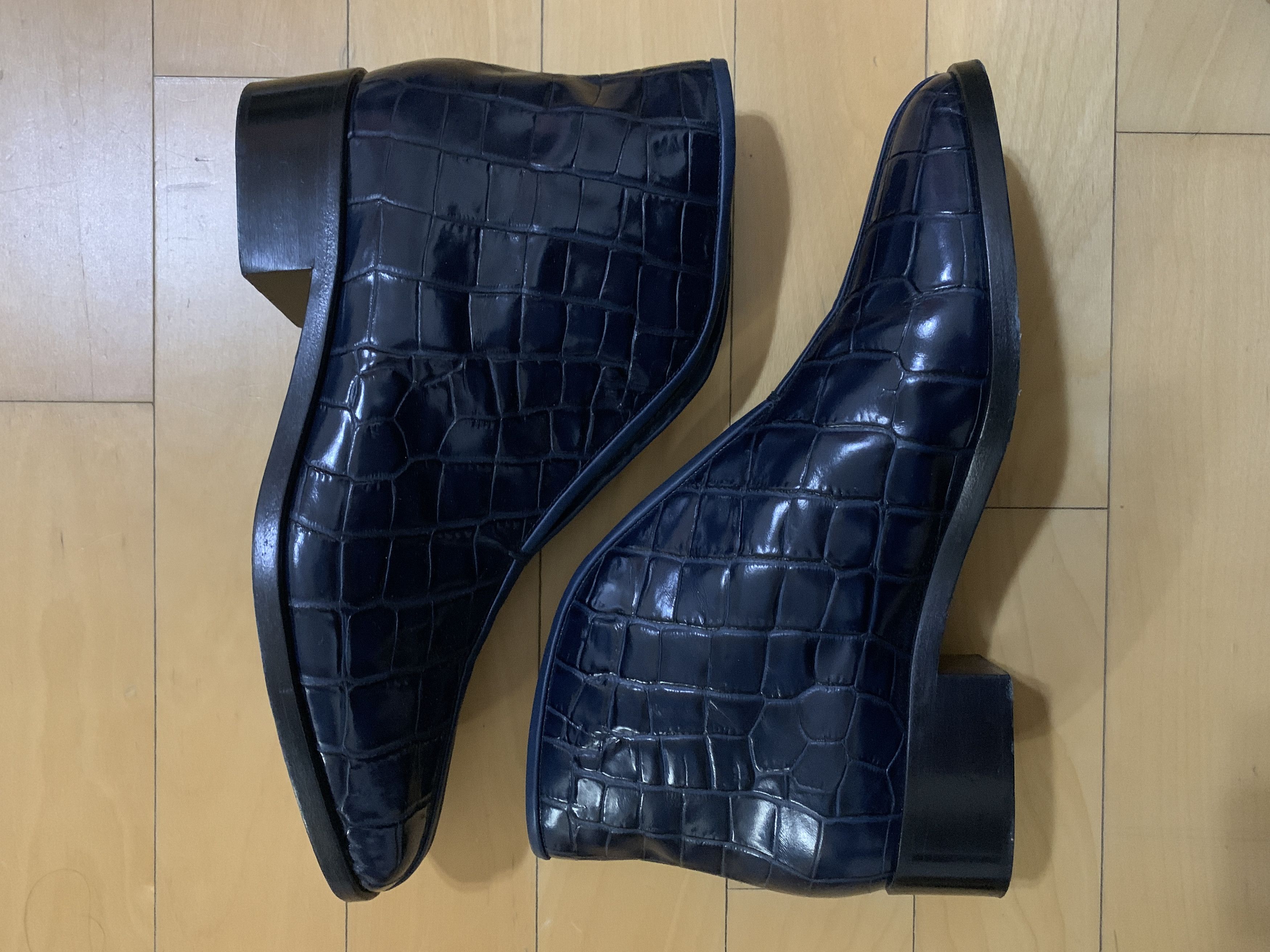 Lemaire Croco Effect Navy Loafer Boots Size US 8 / EU 41 - 6 Thumbnail