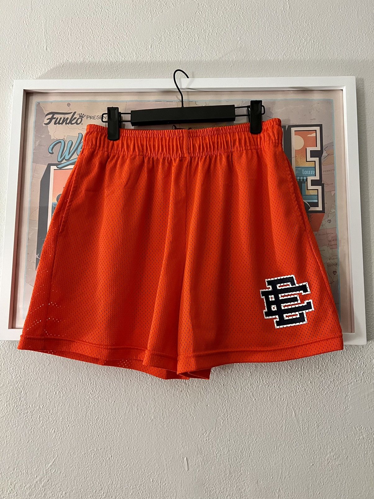 image of Eric Emanuel Orange And Navy Shorts Size Medium, Men's