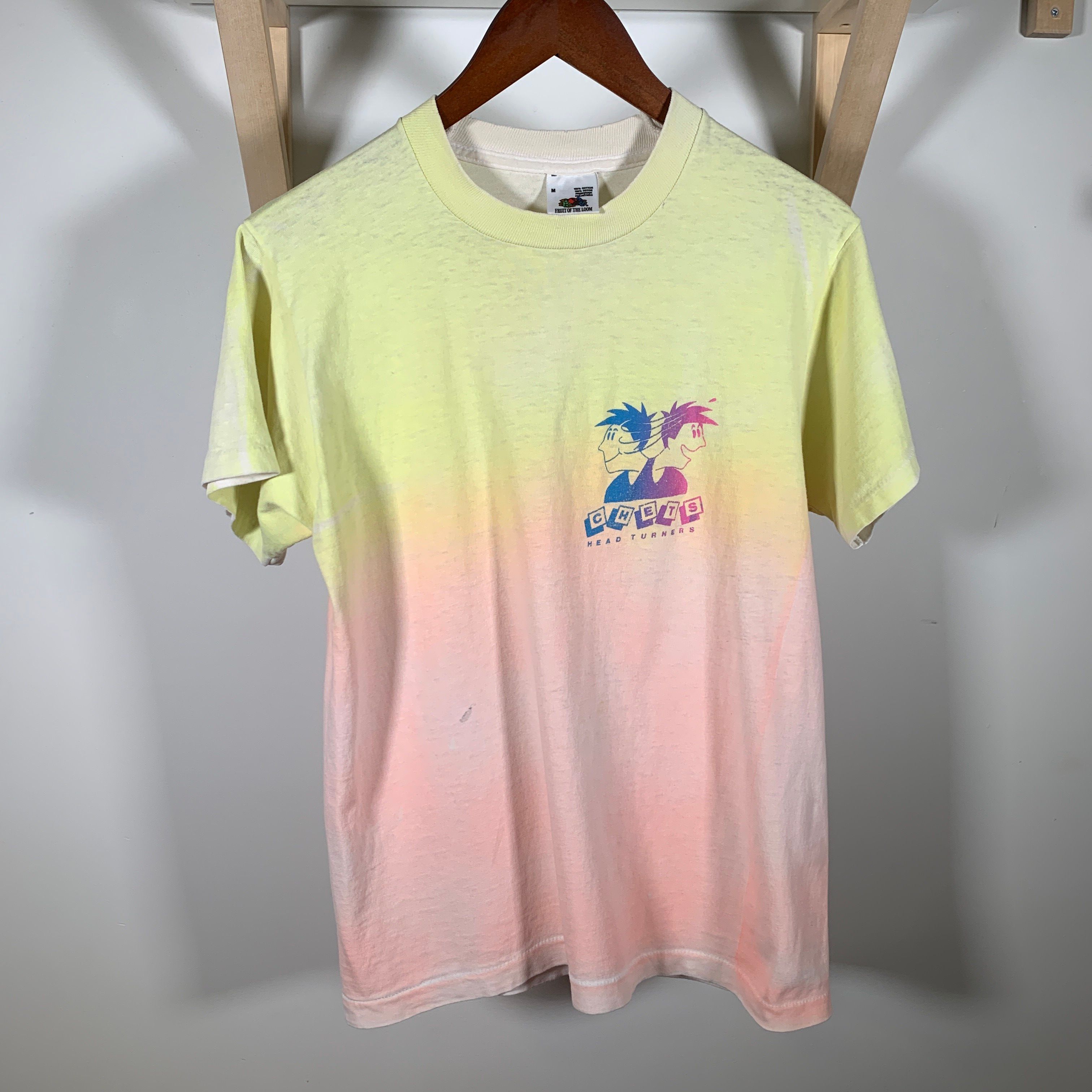 Pre-owned Hype X Vintage 90's Chets Headturners Neon Ombre Faded Shirt Travis Style In Neon Pink Yellow