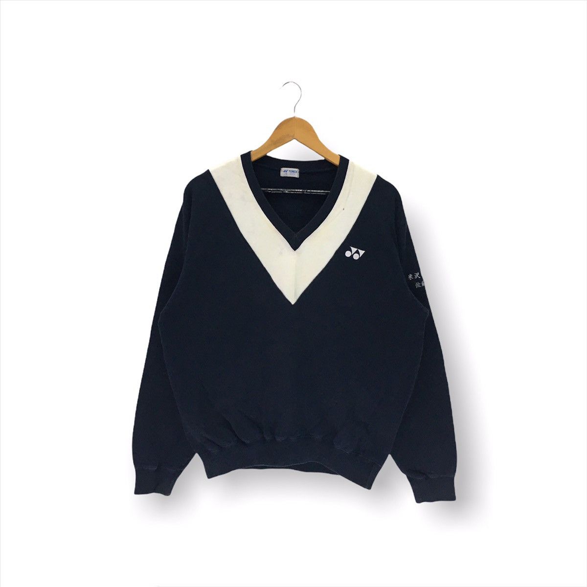 image of Vintage Yonex Small Logo V Neck Sweatshirt in Black, Men's (Size Medium)