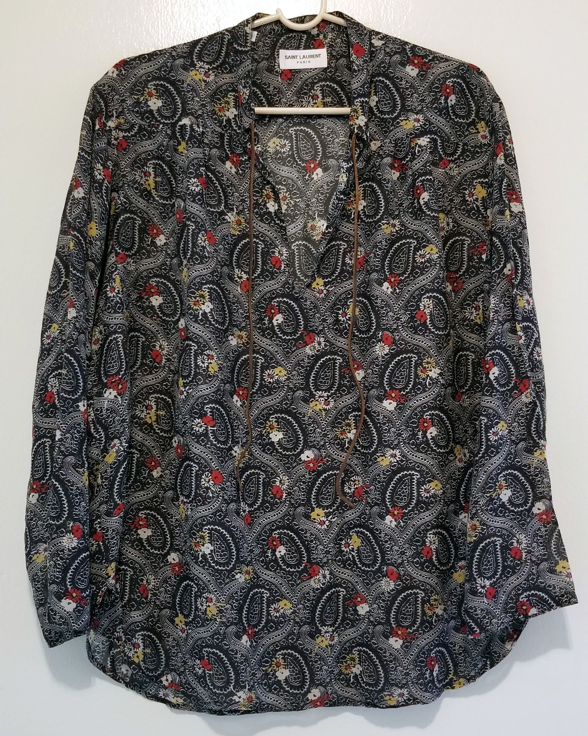 image of Saint Laurent Paris Ss15 Silk Blend Paisley Tunic, Men's (Size Large)