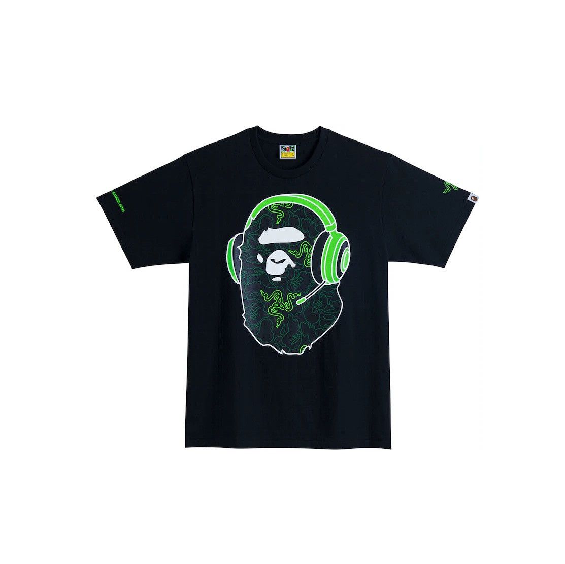 image of Bape X Razer Neon Camo Ape Head Tee Black Green, Men's (Size 2XL)