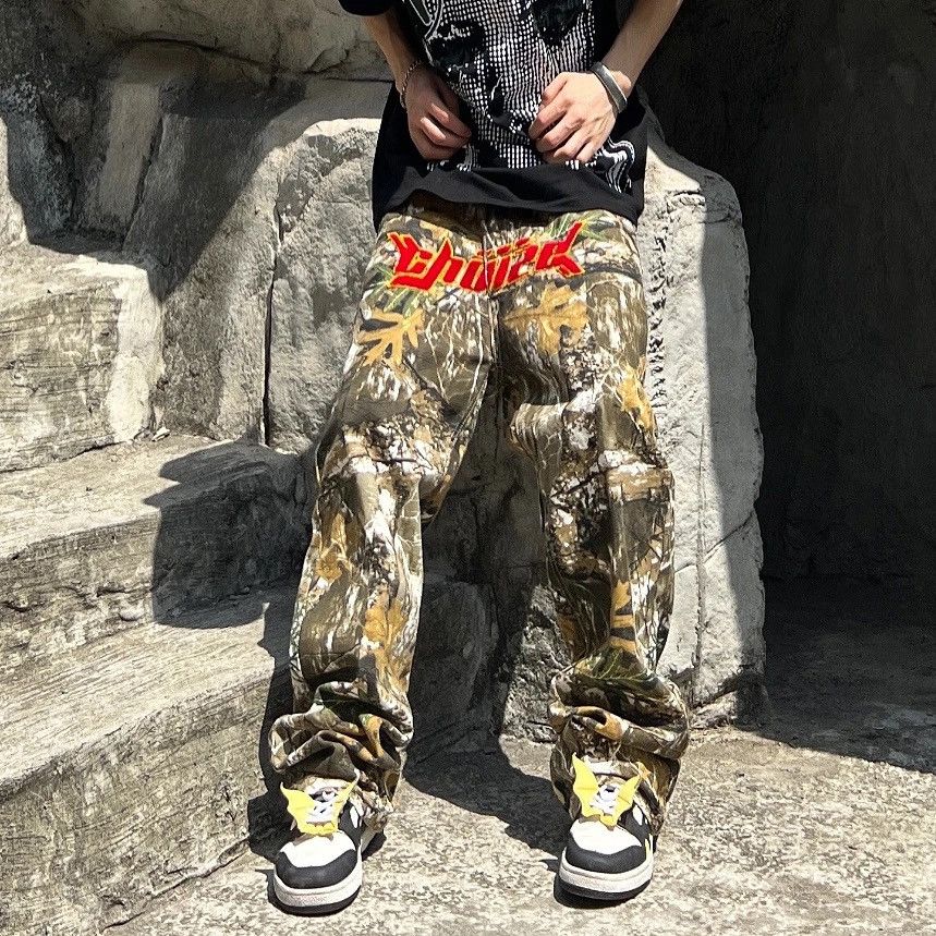 image of Embroidery Camouflage Cargos Pant in Black, Men's (Size 32)