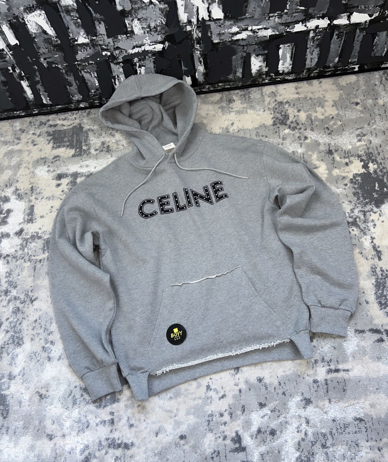 image of Celine Studded Logo Hoodie in Grey, Men's (Size XS)