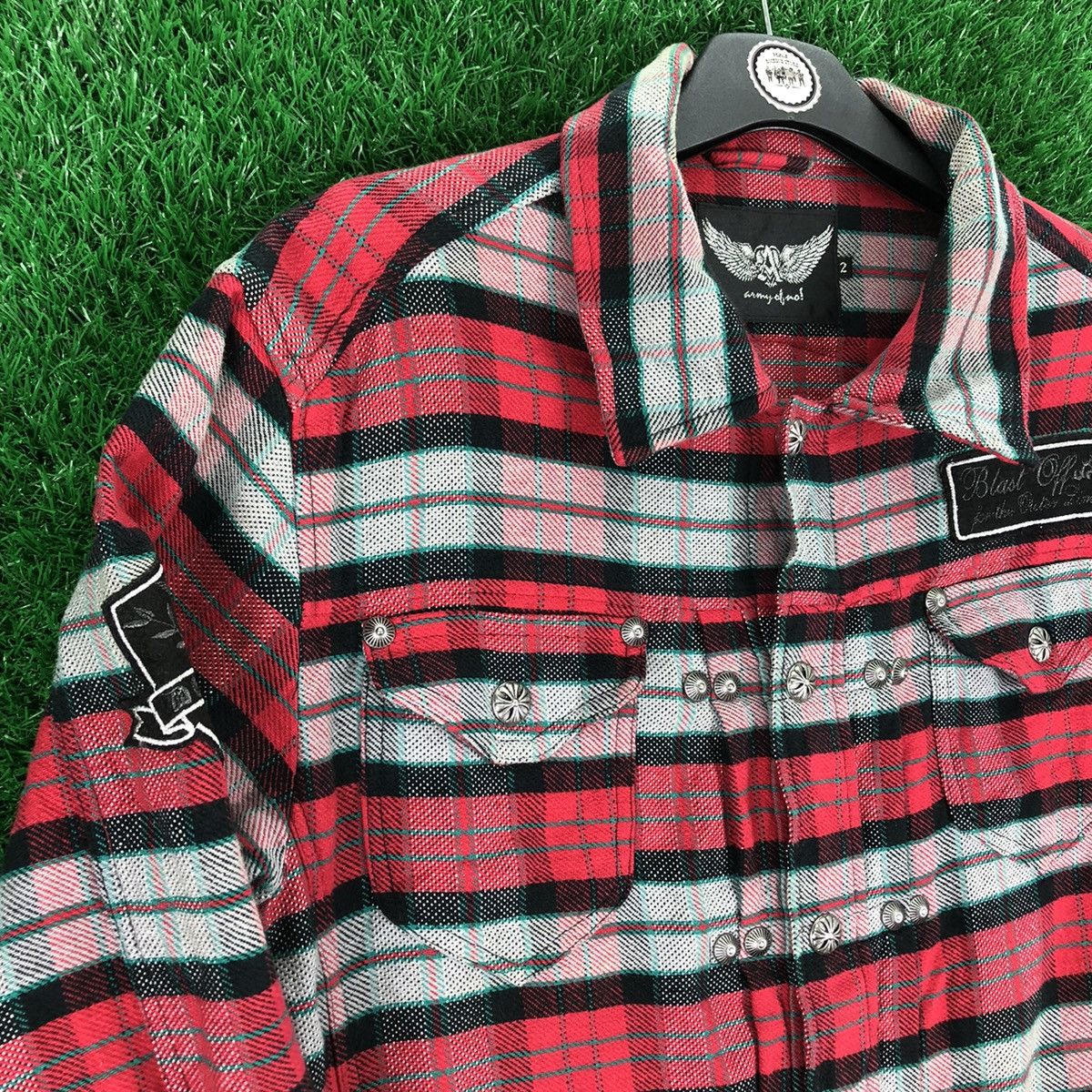 Seditionaries Vintage Flannel Jacket Checkered Chrome Heart Style Design Size US M / EU 48-50 / 2 - 2 Thumbnail