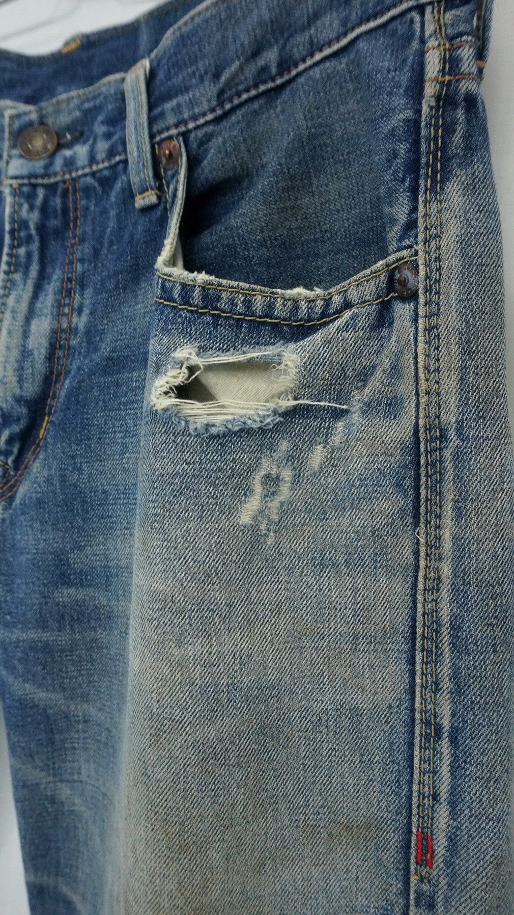 Edwin 🔥 Vtg EDWIN 13oz Grand Blue Selvedge Worn Out Aging Denim Size US 32 / EU 48 - 9 Thumbnail