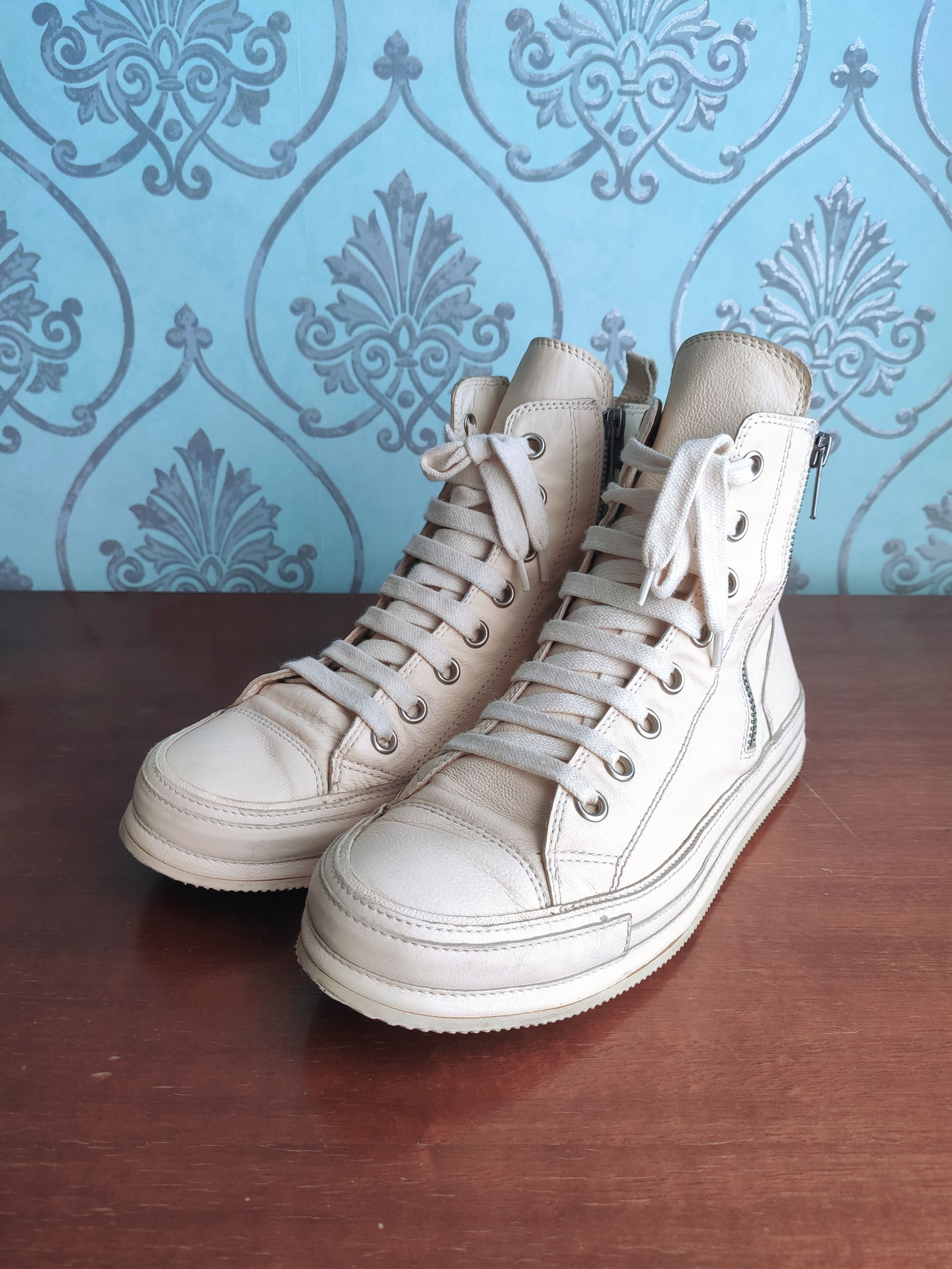 image of Ann Demeulemeester Double Zip Hitops.like Dries Van Noten Or Rick Owens Shoes in White Milk (Size 6
