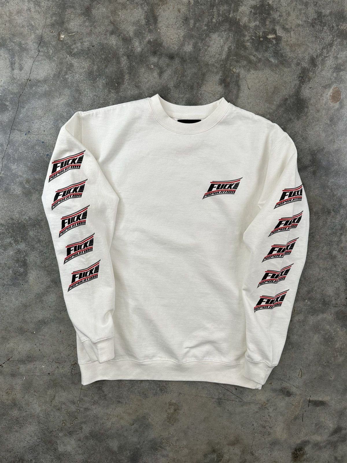 Fuck The Population Fuck The Population Metal / Grunge Logo White Crewneck Large Size US L / EU 52-54 / 3 - 5 Thumbnail