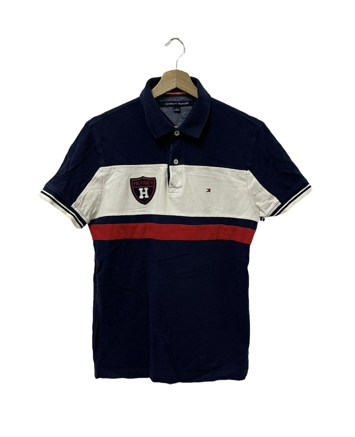 Vintage Tommy Hilfiger Colour Block Half Button ShortSleeve