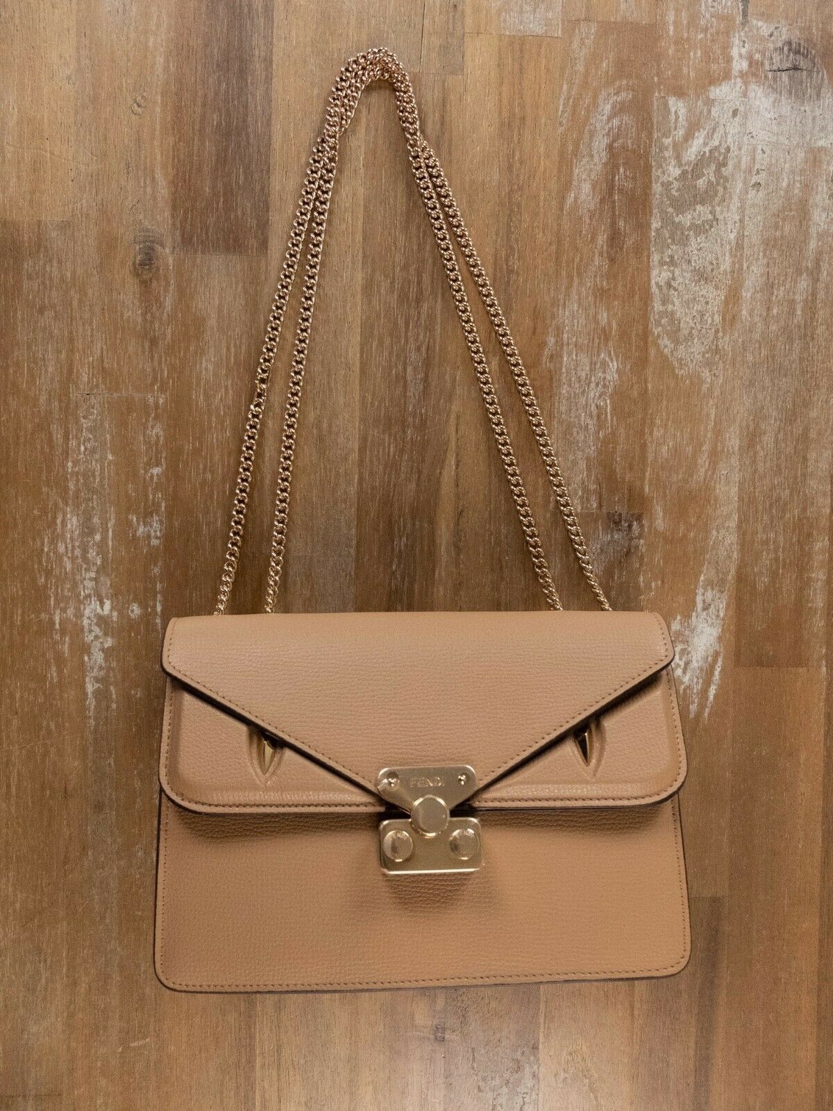 Fendi Vitello Vienna Bag Bugs Crossbody Shoulder Bag F Logo in Beige, Women's
