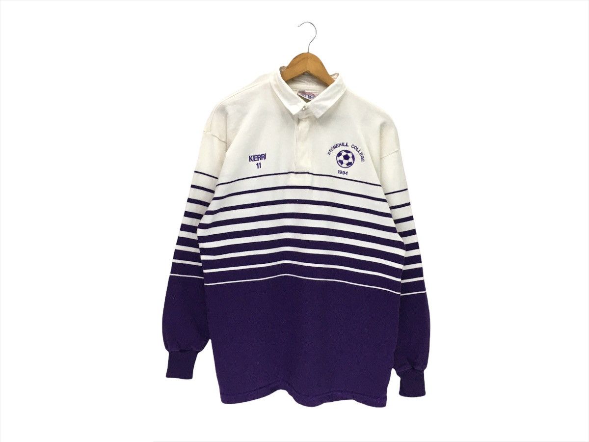 Vintage Vintage 90s 1994 Stonehill College Striped Rugby Shirt Size US L / EU 52-54 / 3 - 1 Thumbnail