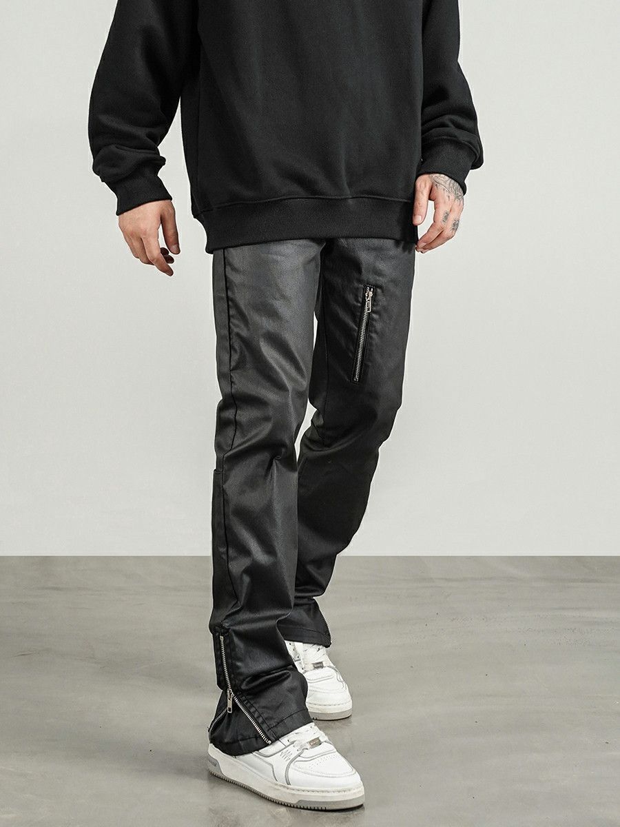 zipper wax hiphop flared jeans