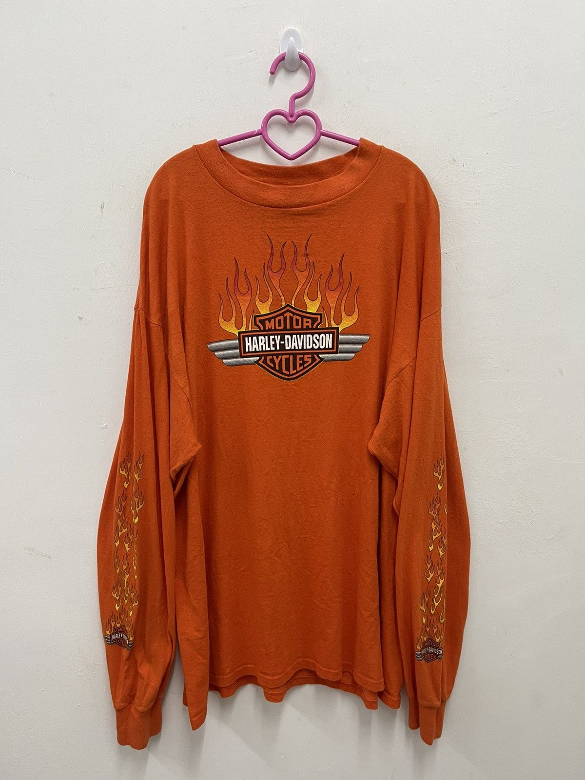 image of Vintage Harley Davidson Motorcycles Flame All Over Shirt in Orange, Men's (Size 2XL)