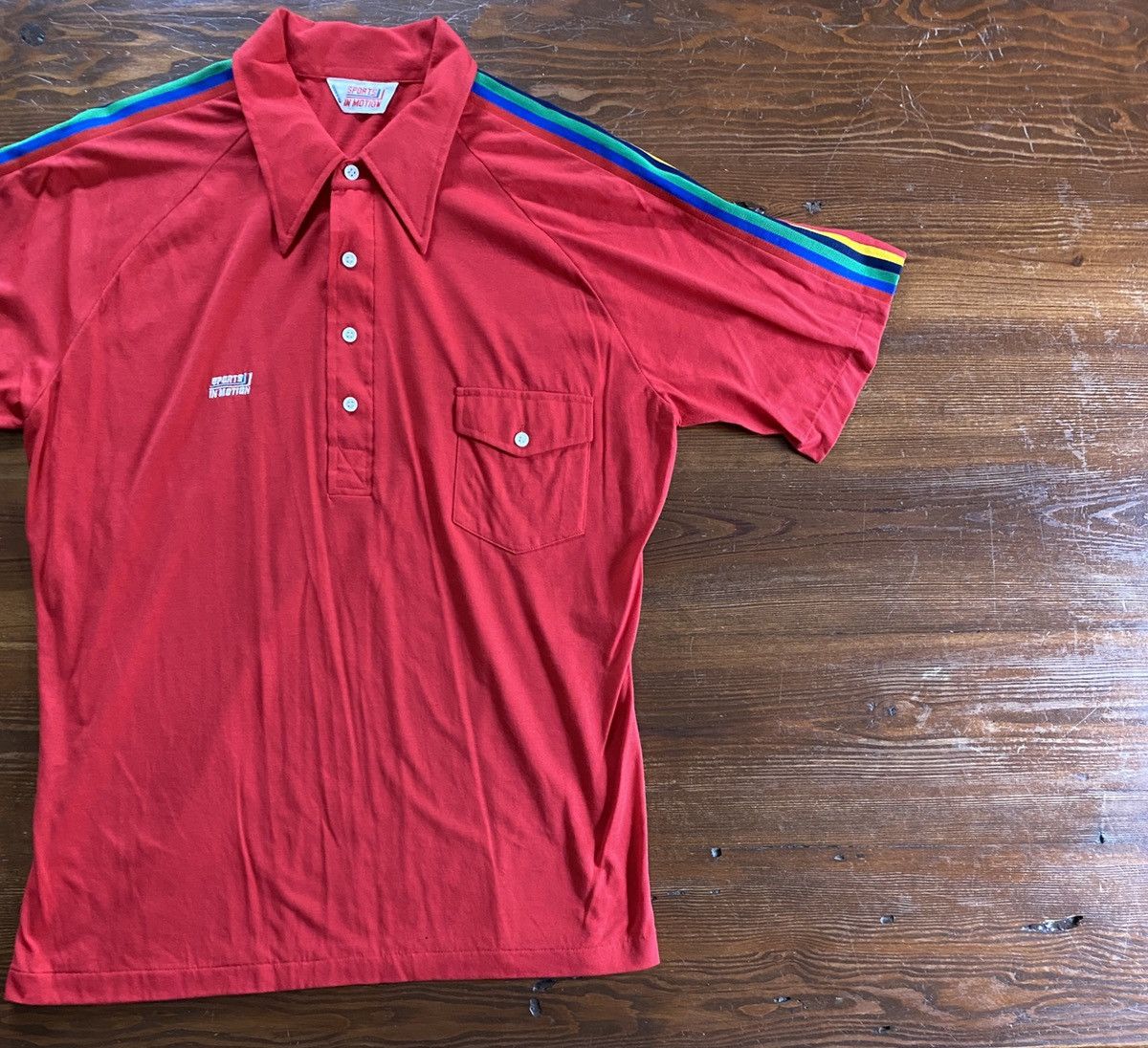 Retrofit Vintage 60’s Sports in Motion Arm Stripe Single Stitch Polo Size US L / EU 52-54 / 3 - 1 Thumbnail