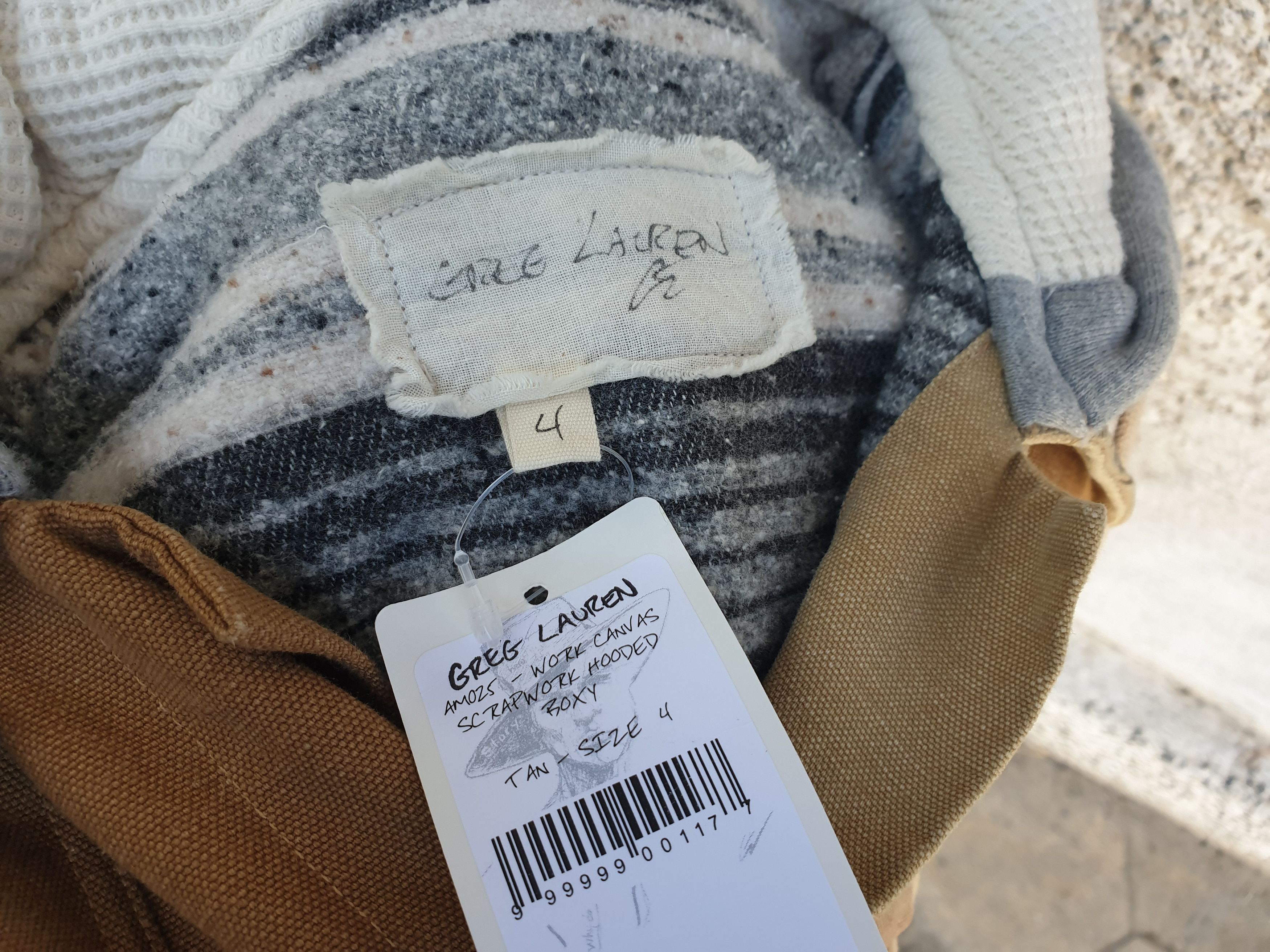 Greg Lauren $3750 GREG LAUREN Tan Work Canvas Scrapwork Hooded Jacket Size US XXL / EU 58 / 5 - 14 Thumbnail
