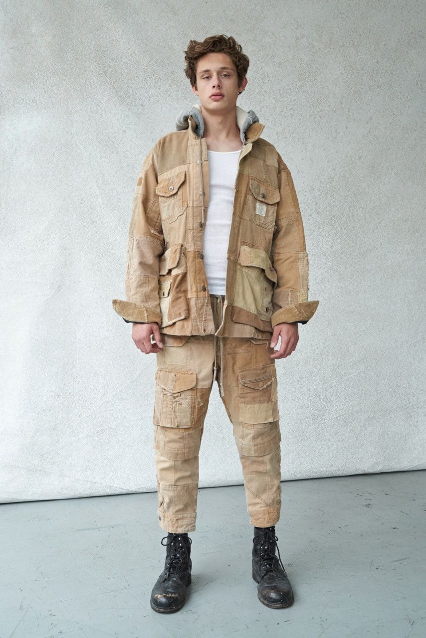 Greg Lauren $3750 GREG LAUREN Tan Work Canvas Scrapwork Hooded Jacket Size US XXL / EU 58 / 5 - 6 Thumbnail