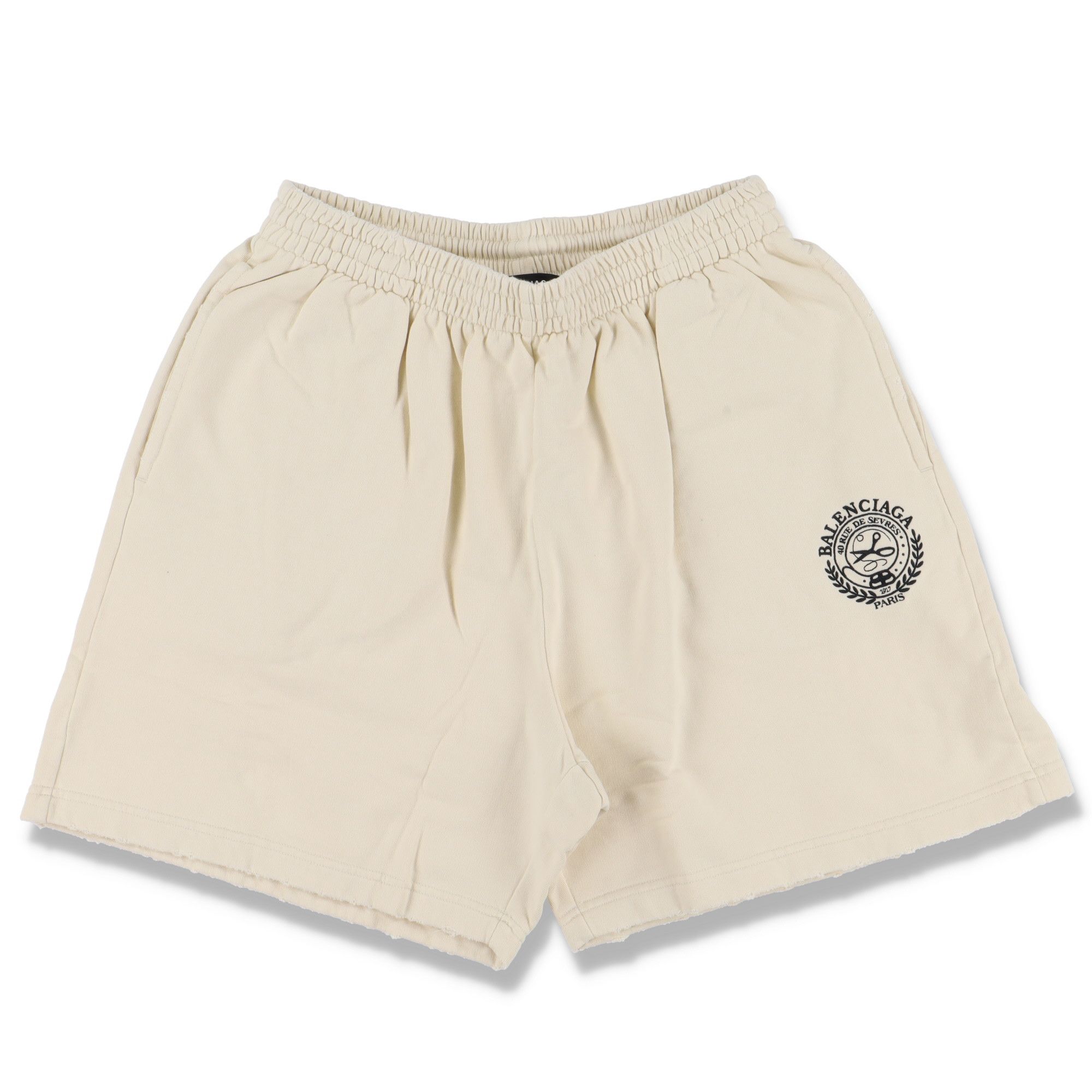 Pre-owned Balenciaga Beige Embroidered Scissors Crest Sweatshorts