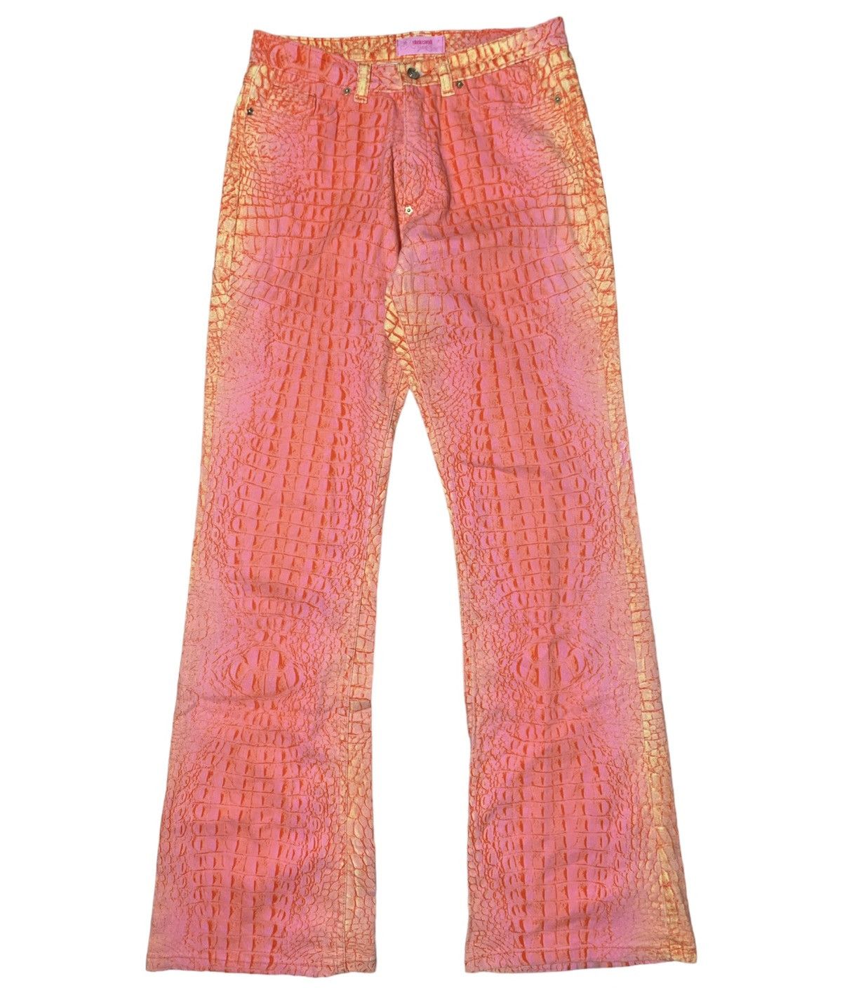 roberto cavalli angels crocodile pattern flared jeans
