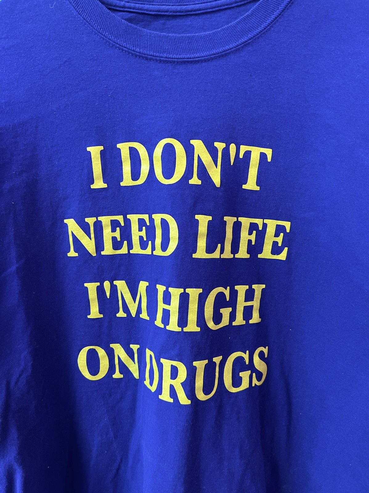 image of Vintage I Dont Need Life Im High On Drugs Fuck Shirt in Purple, Men's (Size XL)