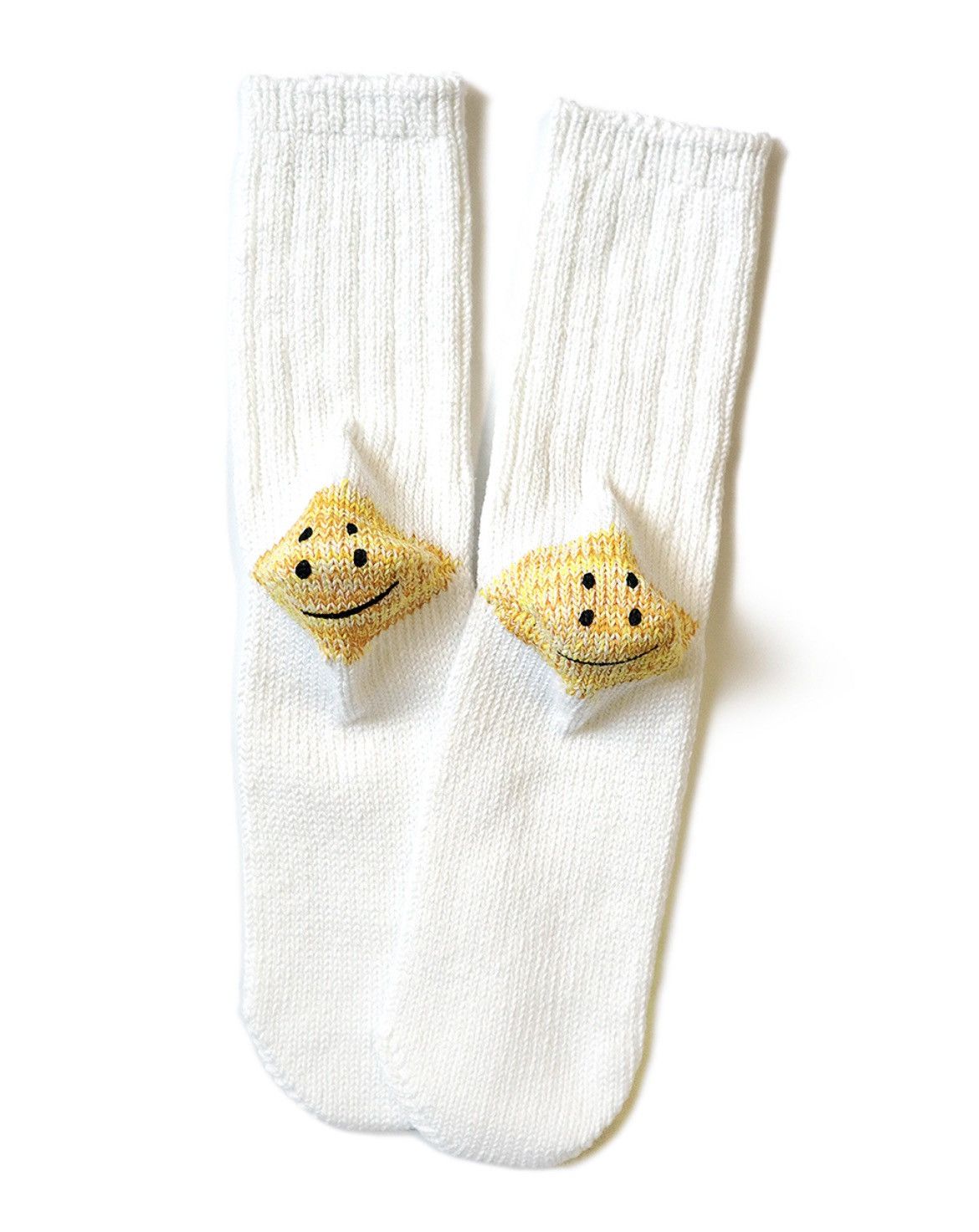 Pre-owned Kapital 3x1 Rib Rainbowy Happy Heel Smiley Socks In White