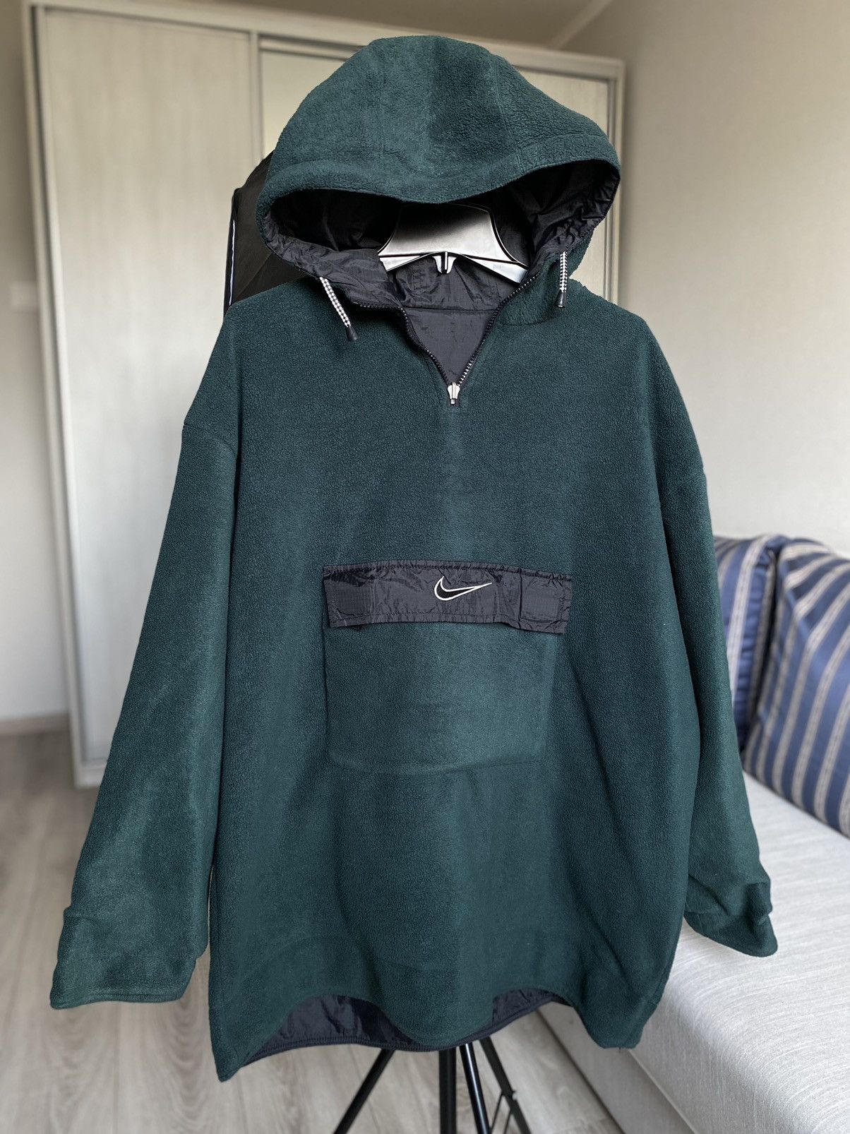 image of Nike Raincoats Jackets Fleece Anorak Vintage Bilateral in Black, Men's (Size Large)