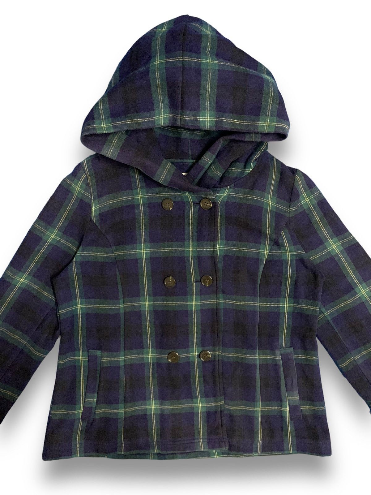 Japanese Brand Japanese Brand Checked Double Breasted Hooded Caban Peacoat Size L / US 10 / IT 46 - 4 Thumbnail