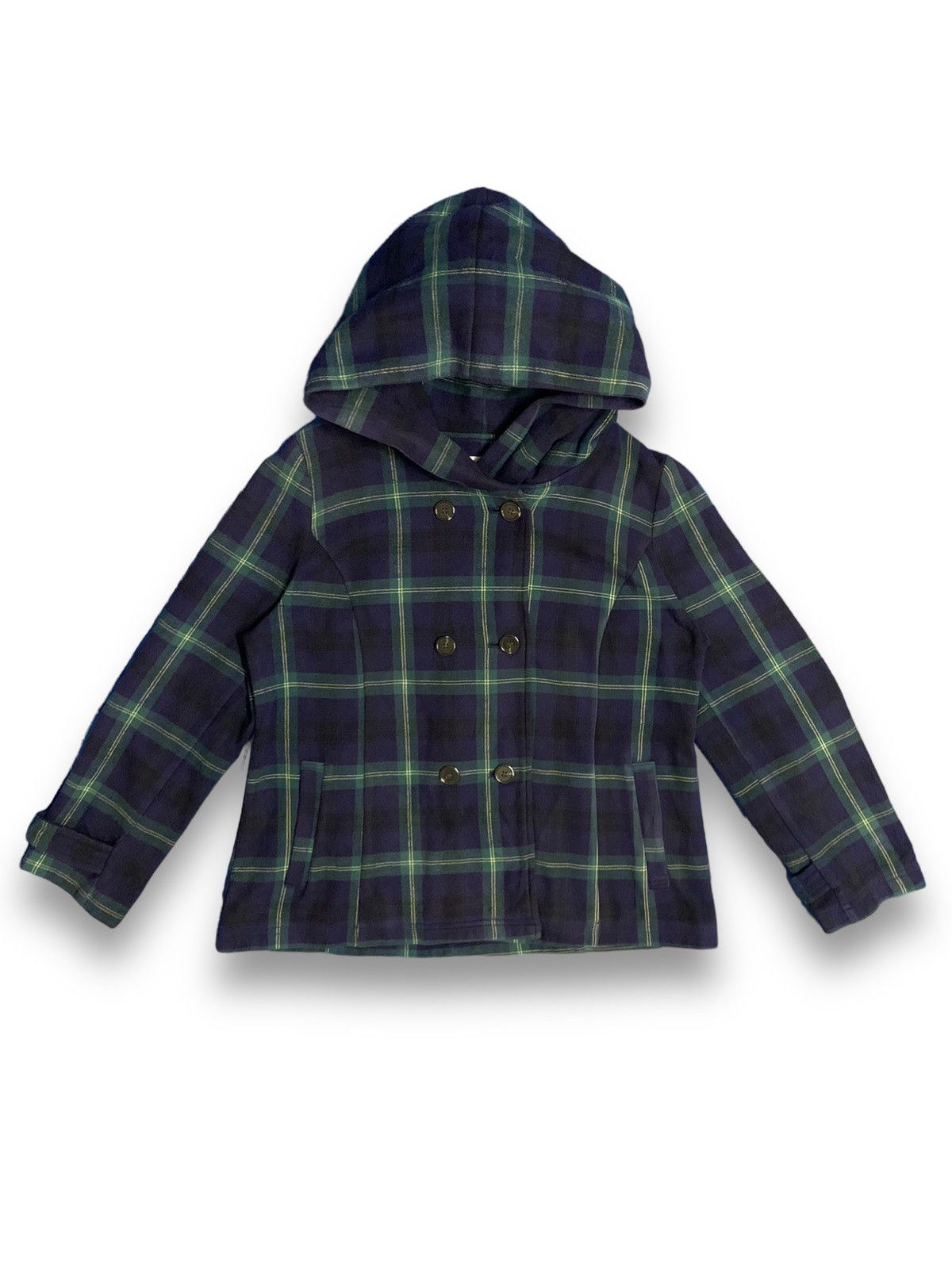 Japanese Brand Japanese Brand Checked Double Breasted Hooded Caban Peacoat Size L / US 10 / IT 46 - 1 Thumbnail