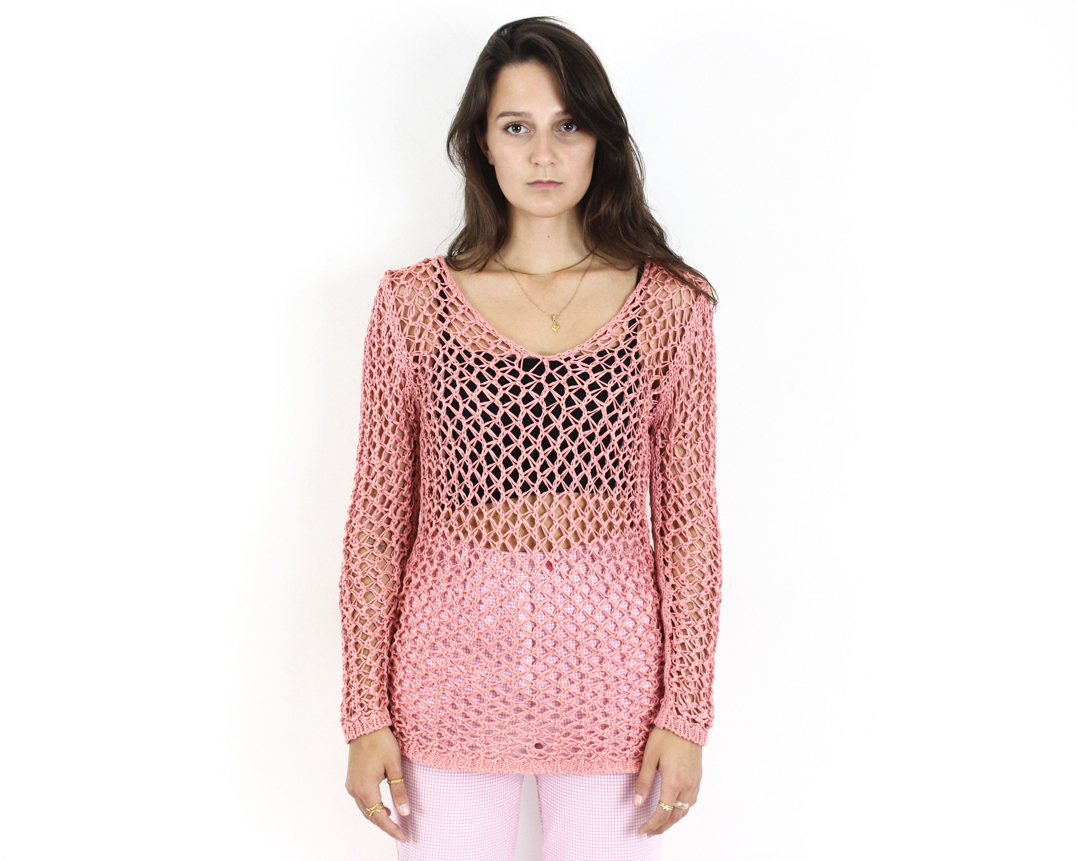 Vintage XS S Crochet Knit Top Tee Shirt See Through Blouse Pullover Size S / US 4 / IT 40 - 2 Thumbnail
