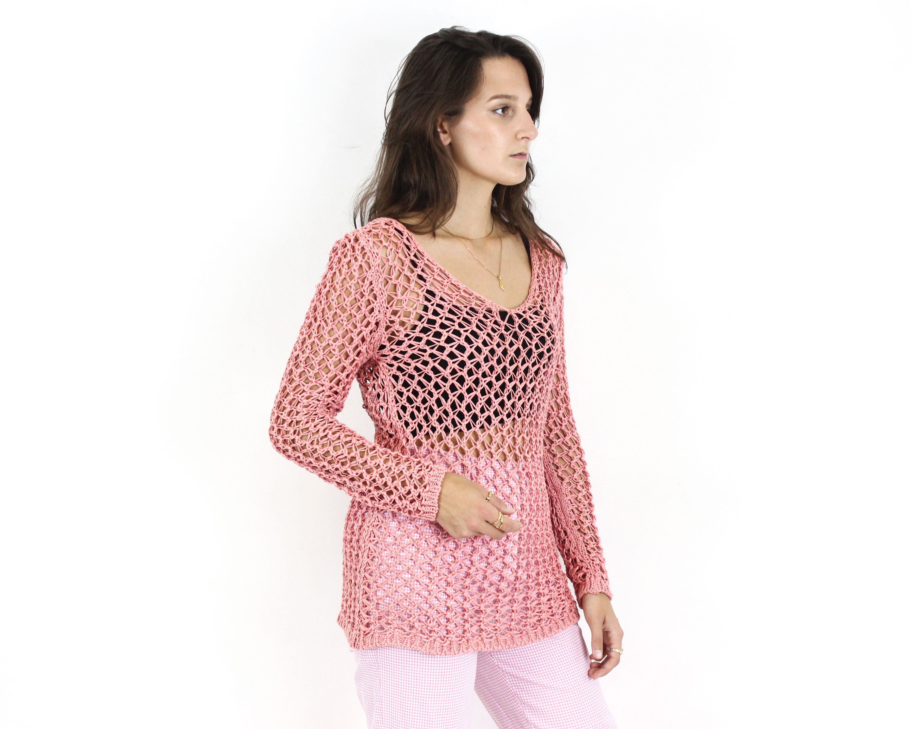 Vintage XS S Crochet Knit Top Tee Shirt See Through Blouse Pullover Size S / US 4 / IT 40 - 3 Thumbnail