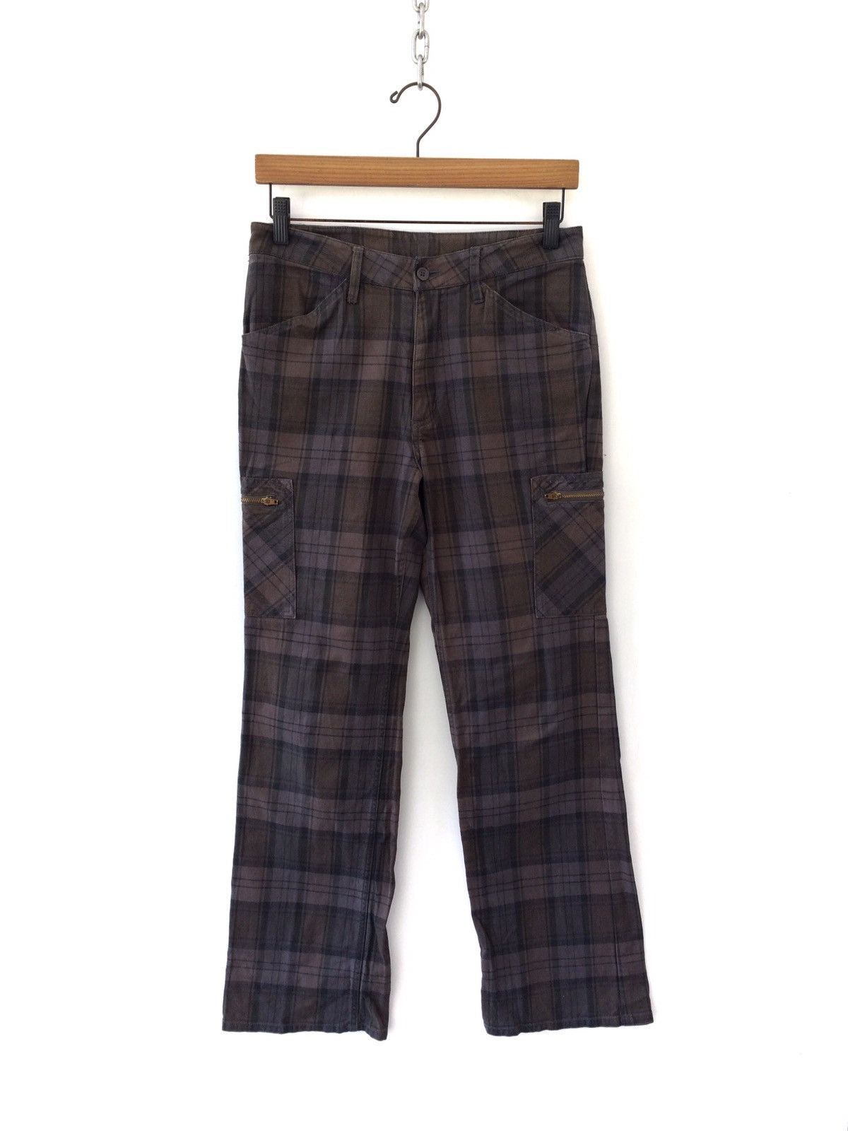 image of Checkered Plaid Tartan Cargo 6 Pocket Casual, Men's (Size 28)