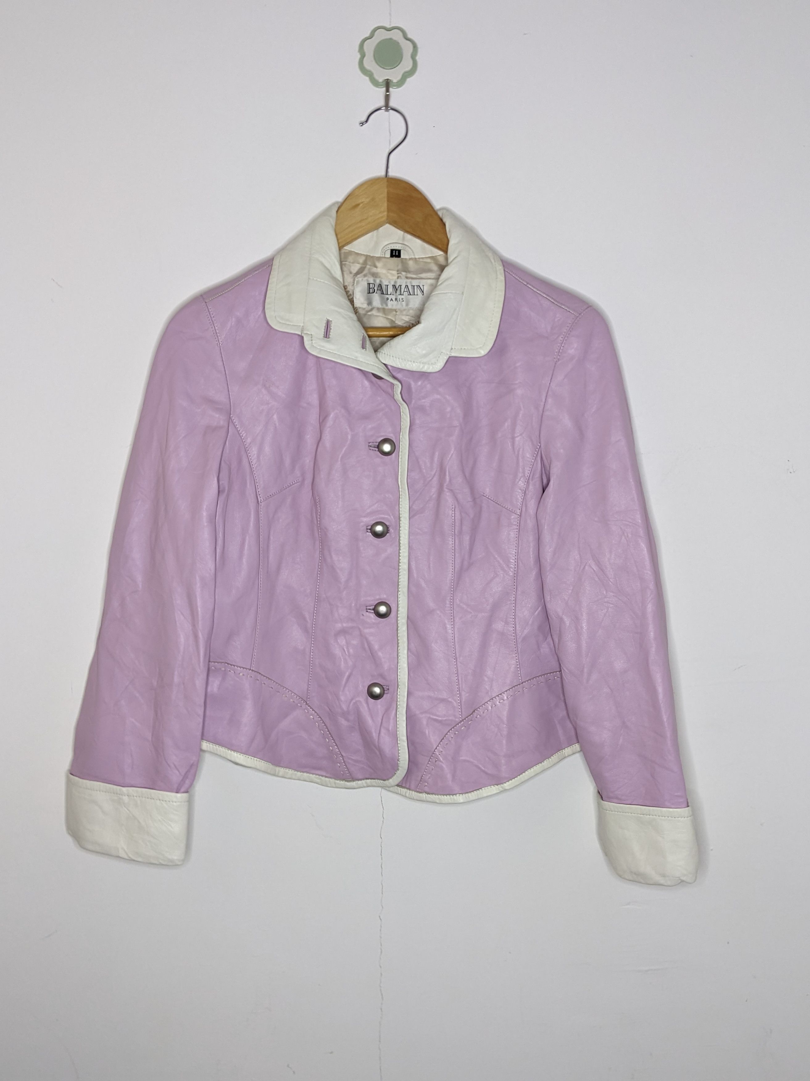 Balmain Women's Pink Lilac Leather Jacket Pretty Elegance