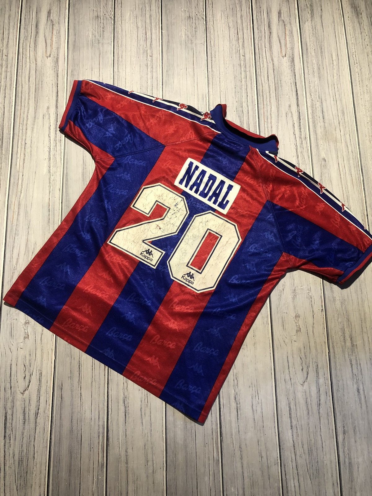 image of F C Barcelona x Soccer Jersey Kappa Barcelona 1995 1997 Nadal 20 Home Shirt Jersey in Blue/Red (Siz