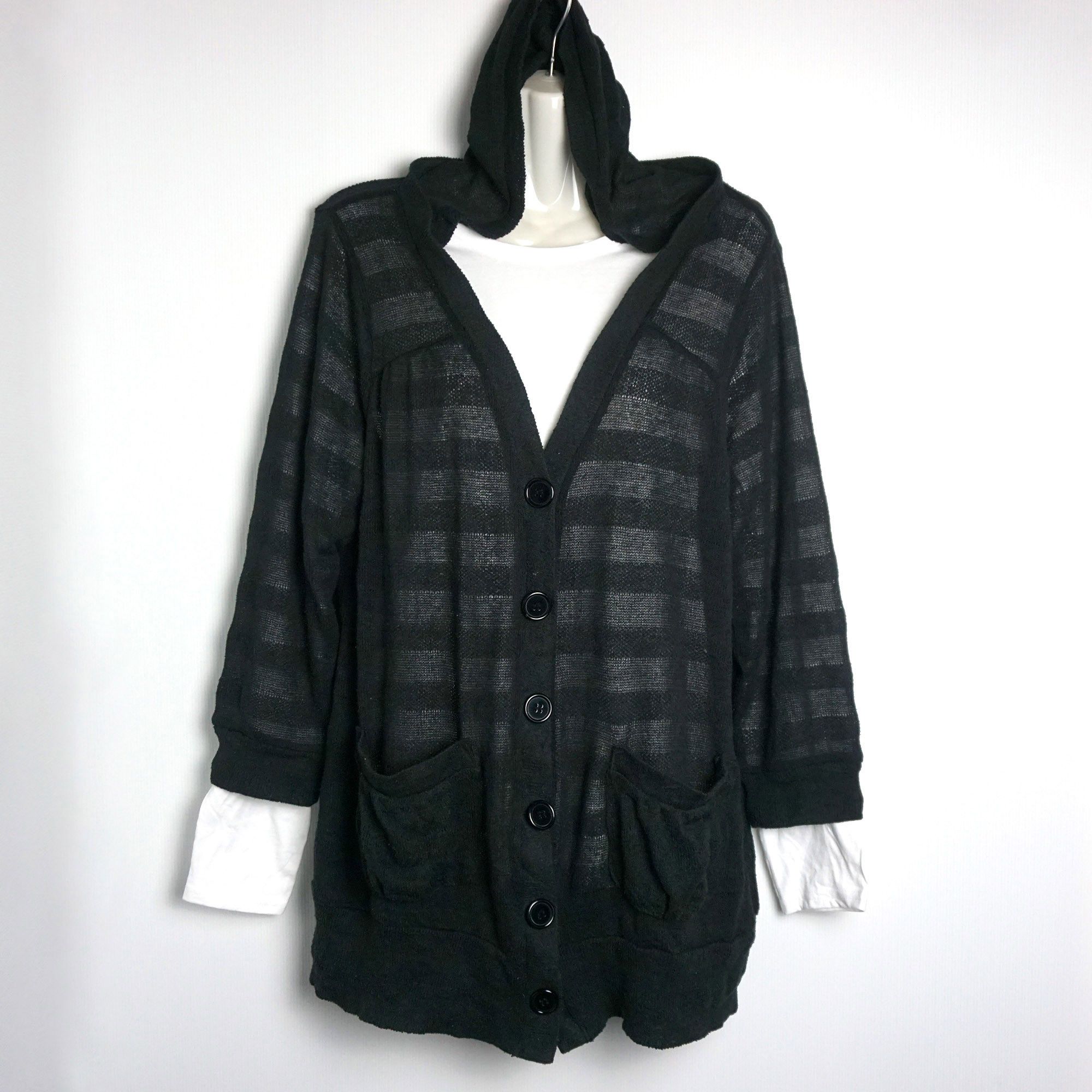 image of Fortune Cookies Hooded Long Cardigan in Black, Women's (Size Medium)