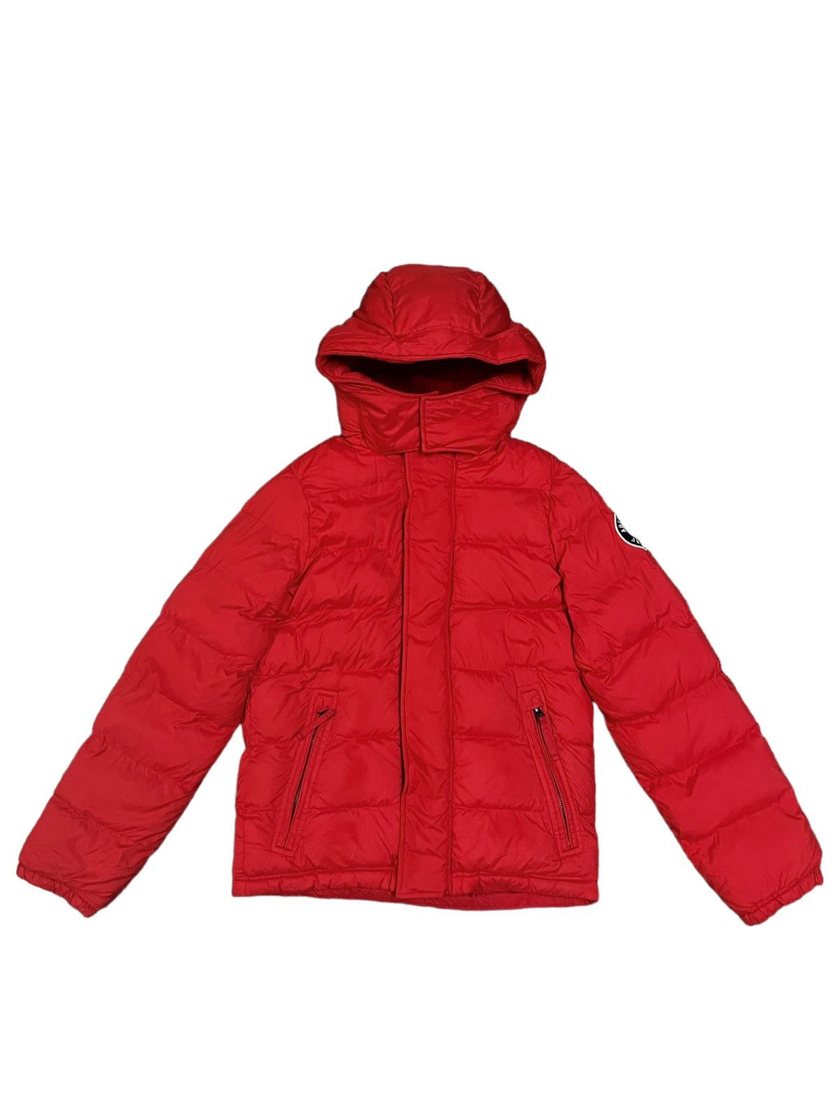 image of Abercrombie Fitch Vintage Abercrombie & Fitch Hooded Puffer Down Jacket in Red, Men's (Size Medium)