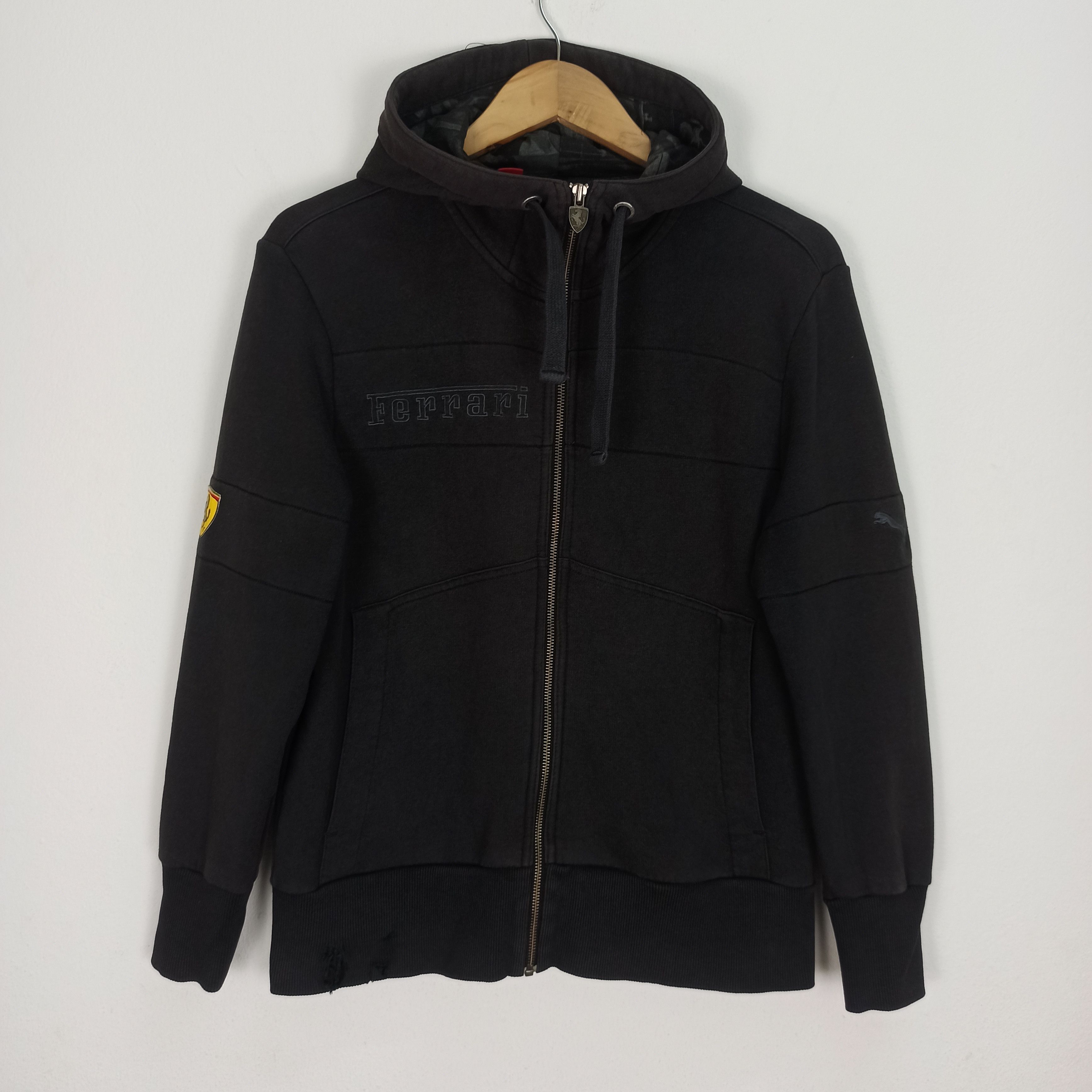image of Distressed Denim x Ferrari Steals Distressed Ferrari X Puma Hoodie Zipper in Faded Black (Size Smal