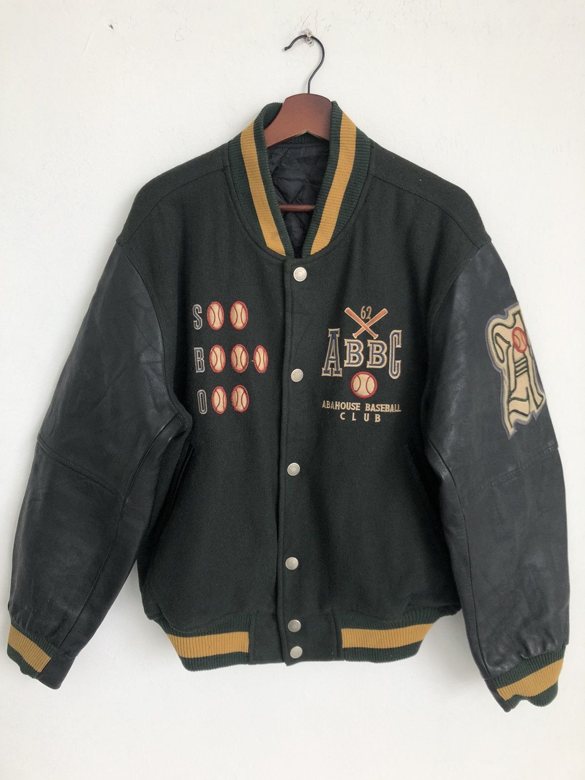 image of Abahouse The Finest Team 1962 Varsity Jacket in Dark Green, Men's (Size Large)