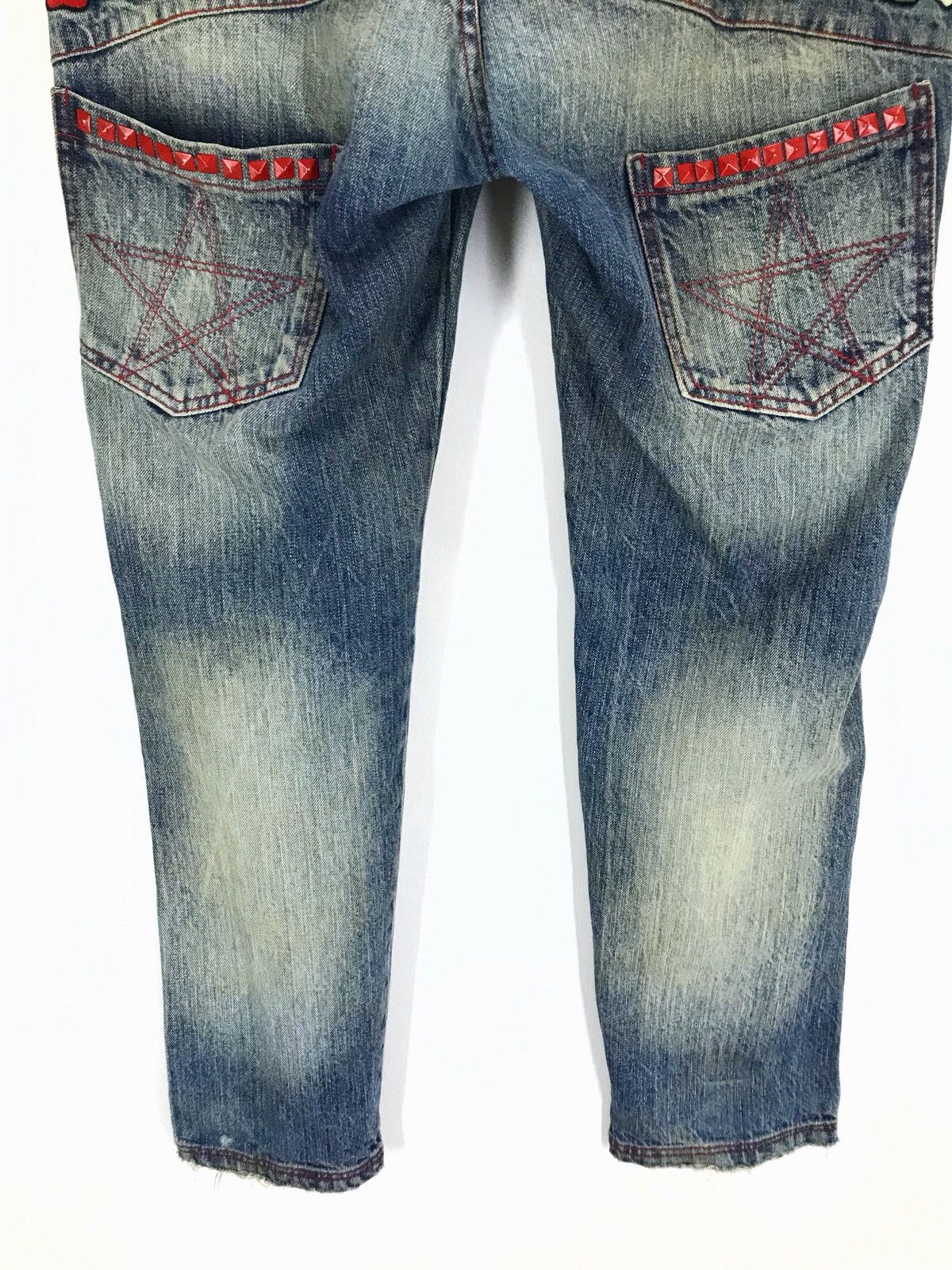 Hysteric Glamour Japanese Brand Embroidered Skull Flower Distressed Denim Size US 33 - 5 Thumbnail