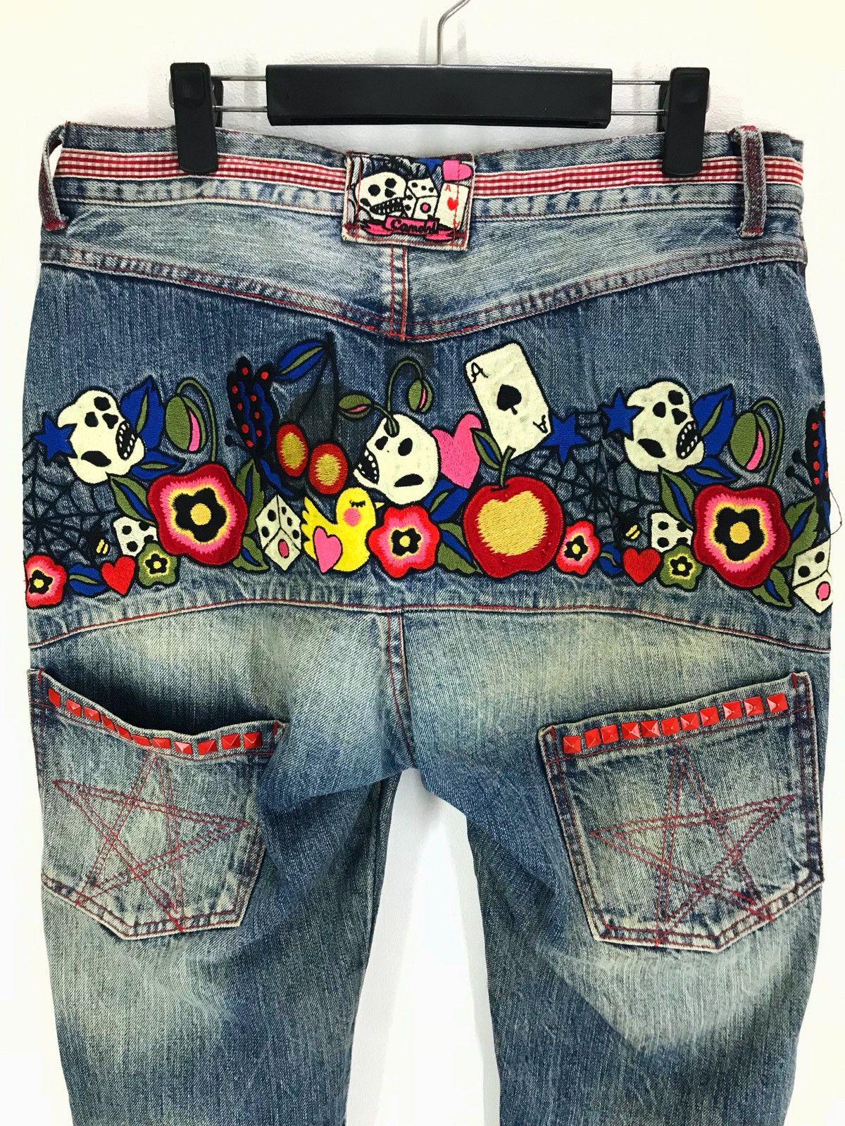 Hysteric Glamour Japanese Brand Embroidered Skull Flower Distressed Denim Size US 33 - 1 Thumbnail