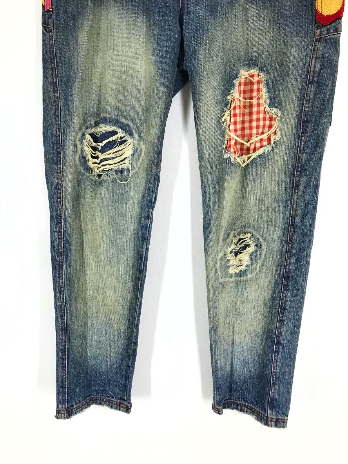 Hysteric Glamour Japanese Brand Embroidered Skull Flower Distressed Denim Size US 33 - 10 Thumbnail