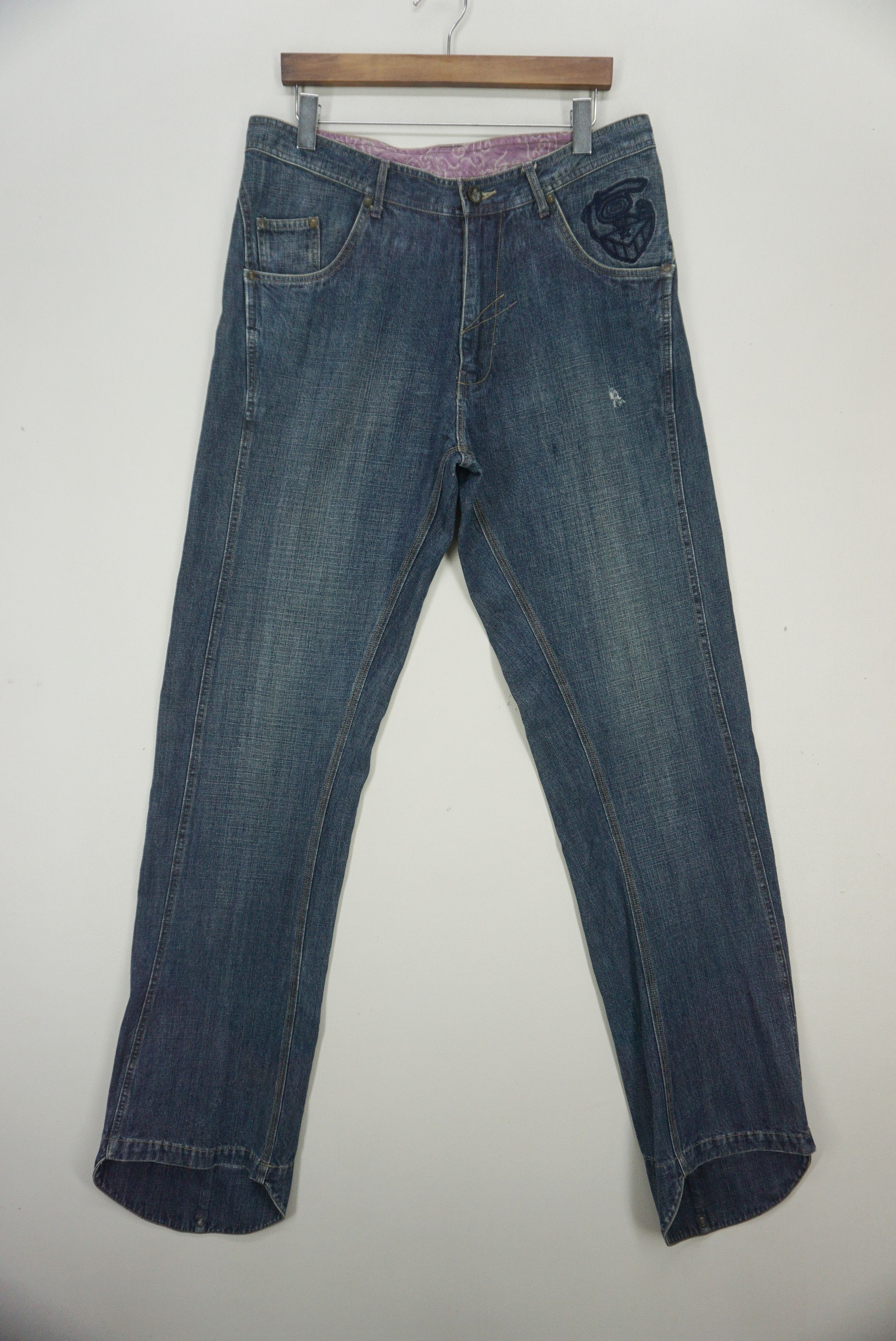 image of Rockers x Vintage Baggy Jeans Live Mechanics Hip Hop Skateboards Pants in Blue, Men's (Size 34)