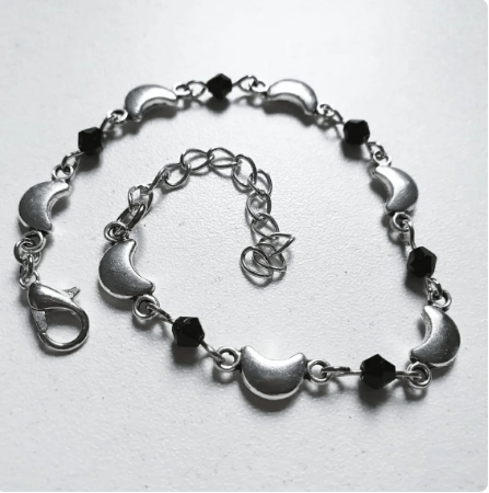 Jewelry Gothic Crescent Moon Black Glass Crystal Bracelet Size ONE SIZE - 1 Thumbnail