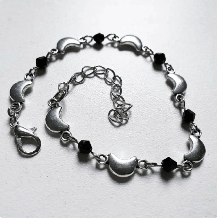 Jewelry Gothic Crescent Moon Black Glass Crystal Bracelet Size ONE SIZE - 2 Thumbnail