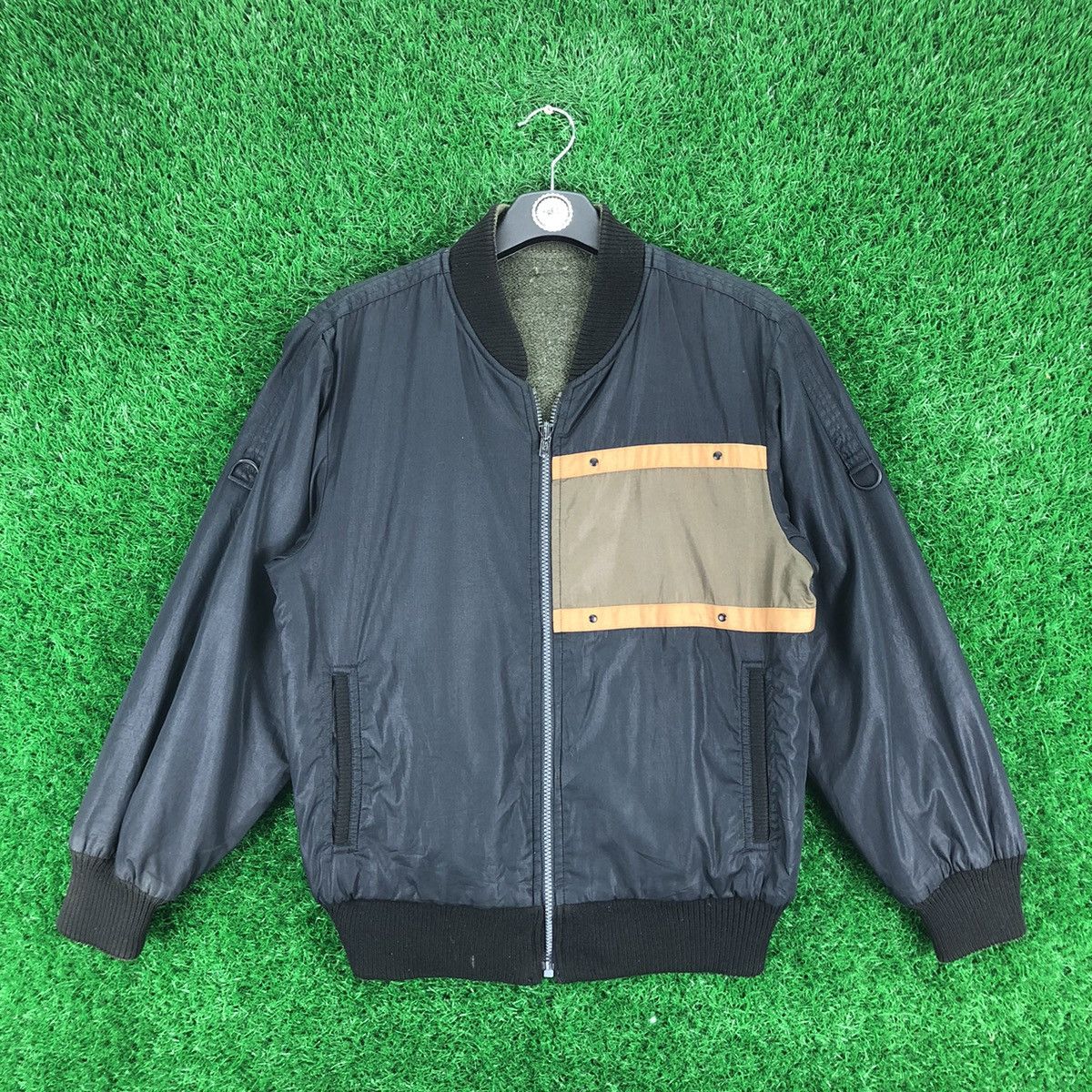 image of Bomber Jacket x Vintage 90's Wood Cutter Reversible Bomber Style Jacket in Black/Green (Size Small)