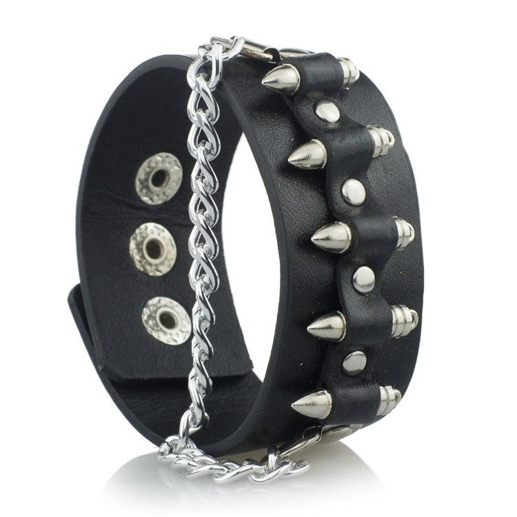Jewelry Gothic Punk Bullet Shape Chain Link Leather Bracelet Size ONE SIZE - 1 Thumbnail