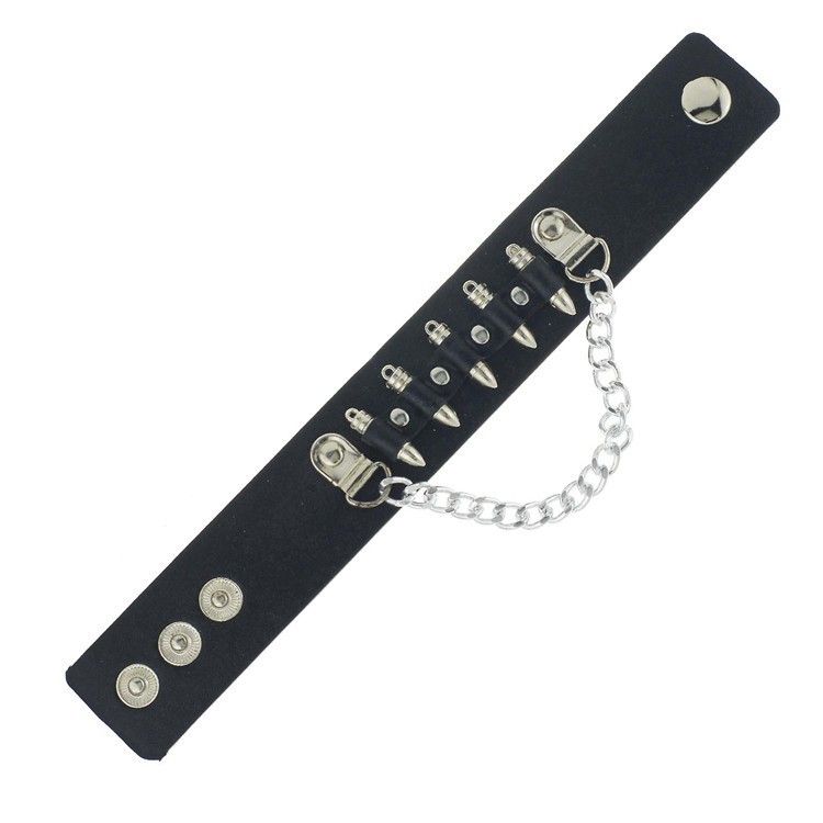 Jewelry Gothic Punk Bullet Shape Chain Link Leather Bracelet Size ONE SIZE - 2 Thumbnail