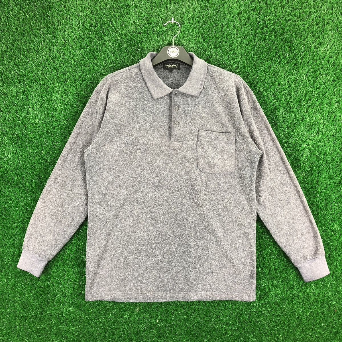 image of Italian Designers Vintage Hiromi Rossi Italy Polo Single Pocket Tee Longsleeve, Men's (Size Medium)