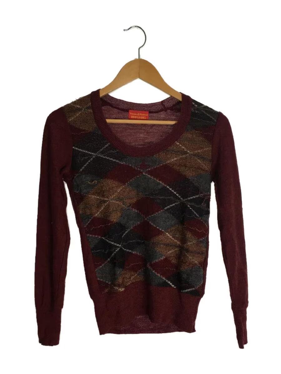 image of Vivienne Westwood Argyle Plaid Wool Knit Sweater in Red, Women's (Size Medium)