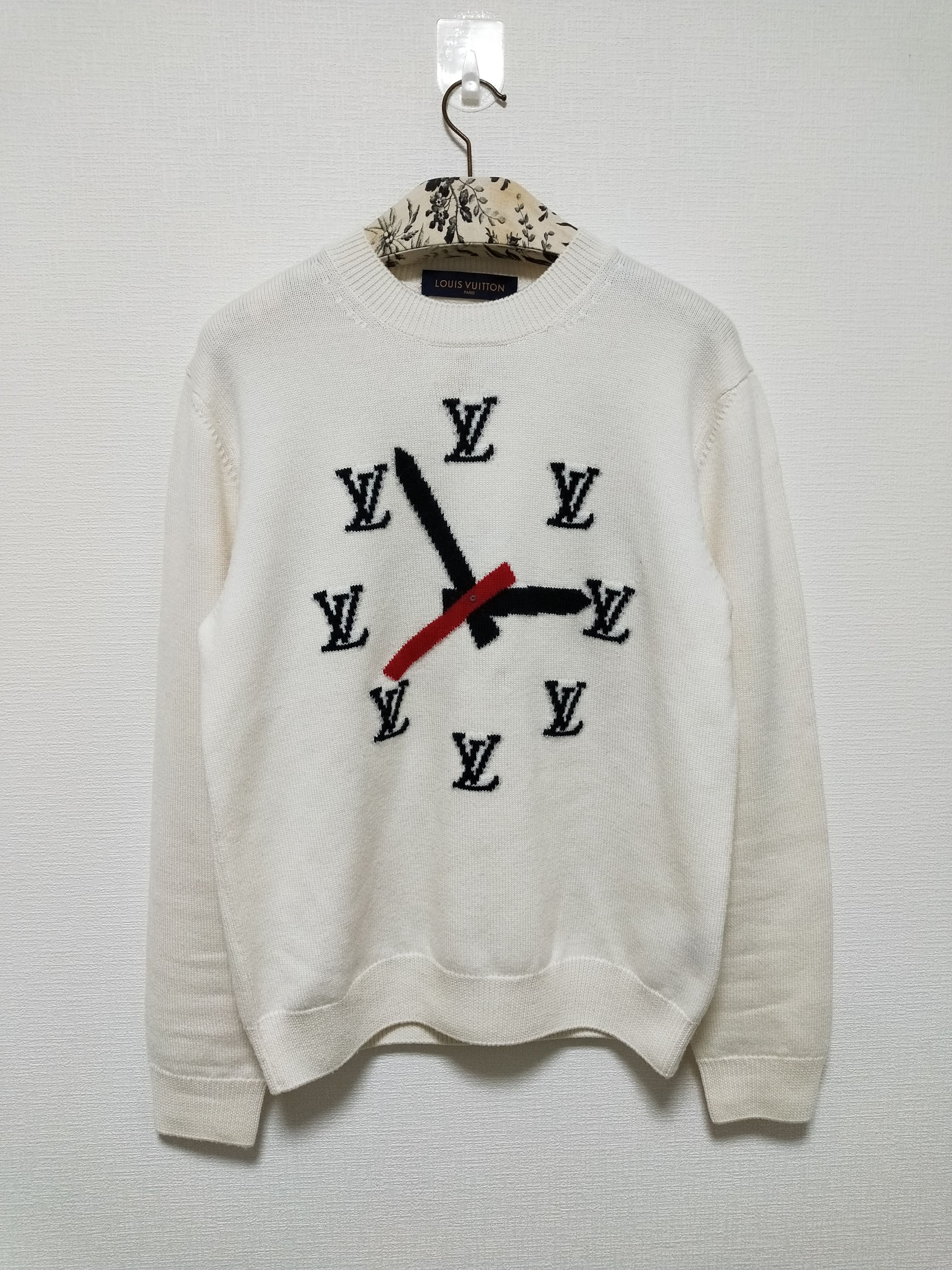 Pre owned Wool Intarsia Clock Sweater In White