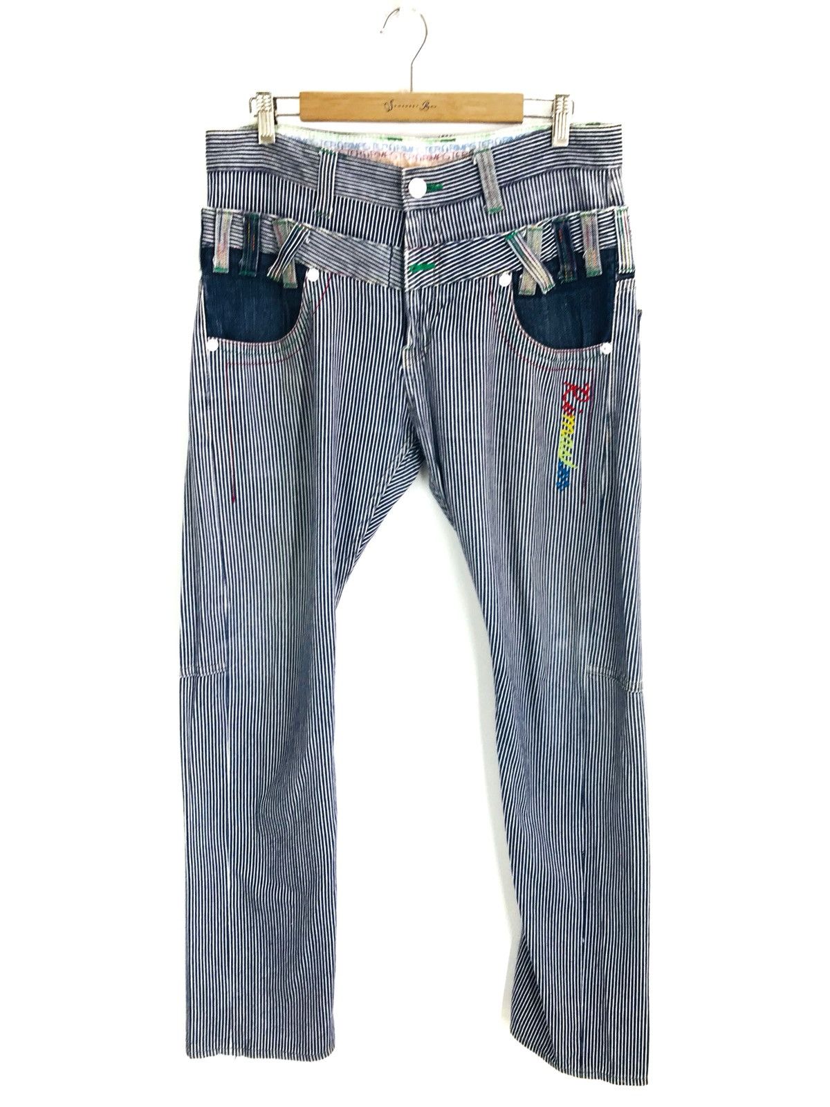 Comme des Garcons × Undercover Japanese Brand Hickory Double Waist Denim Pants Size US 33 - 5 Thumbnail